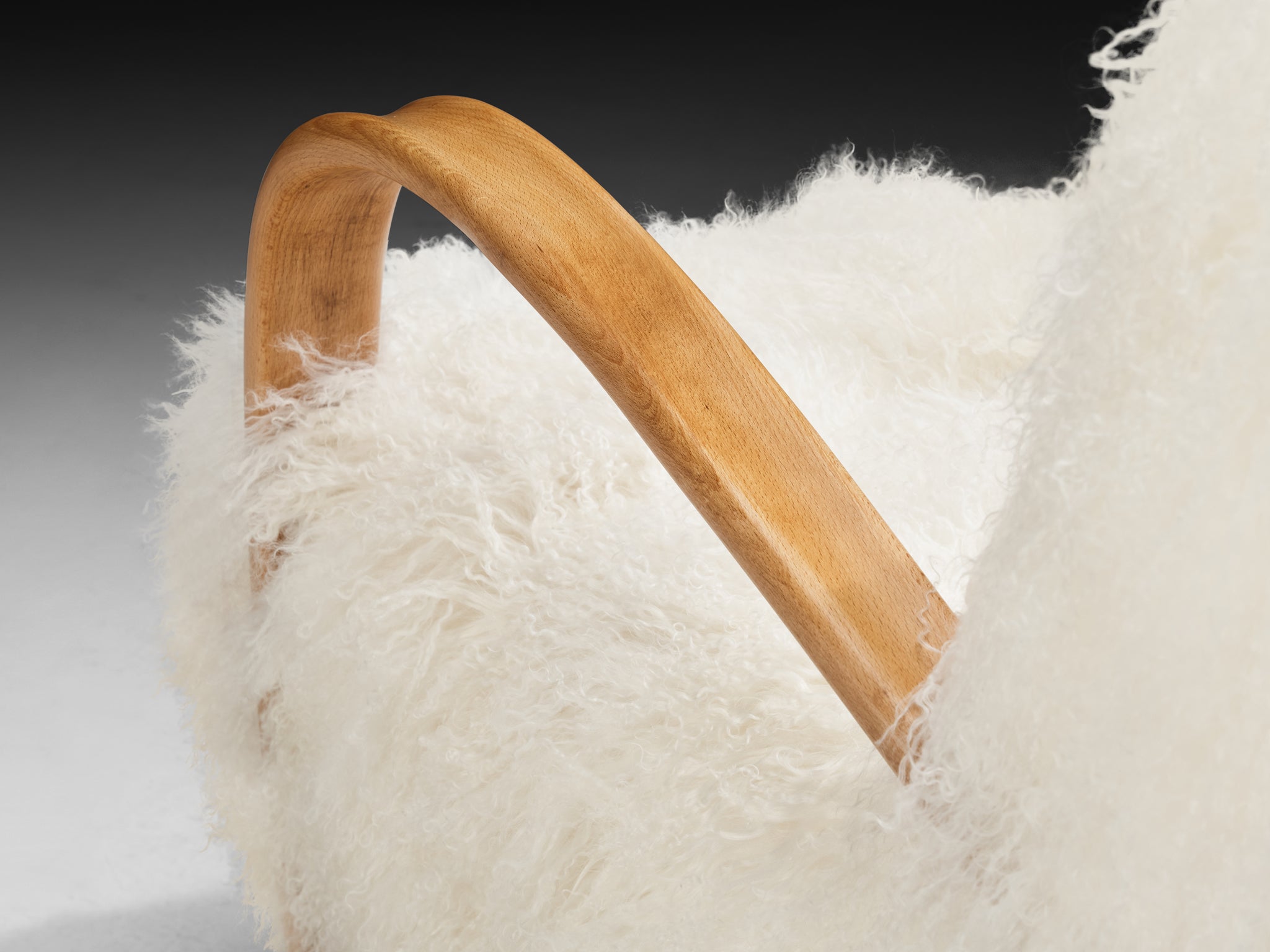 Jindřich Halabala Lounge Chairs in White Tibetan Lambswool Seating Morentz