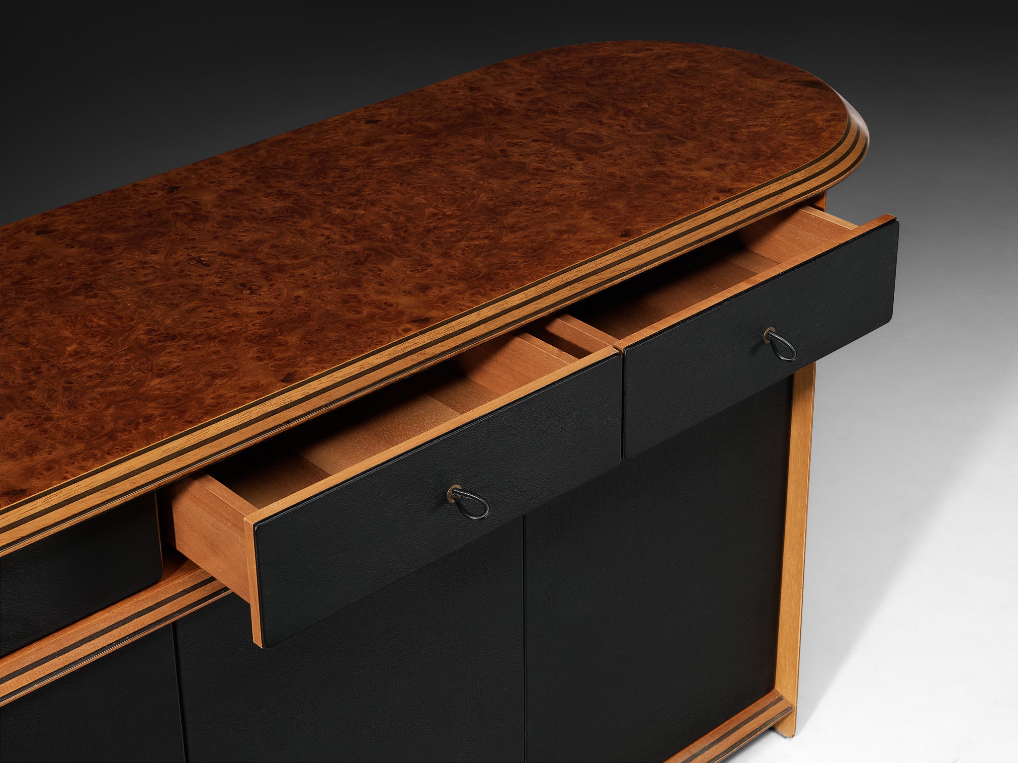 Afra & Tobia Scarpa for Maxalto 'Artona' Sideboard in Black Leather and Walnut Case pieces and storage cabinets Morentz