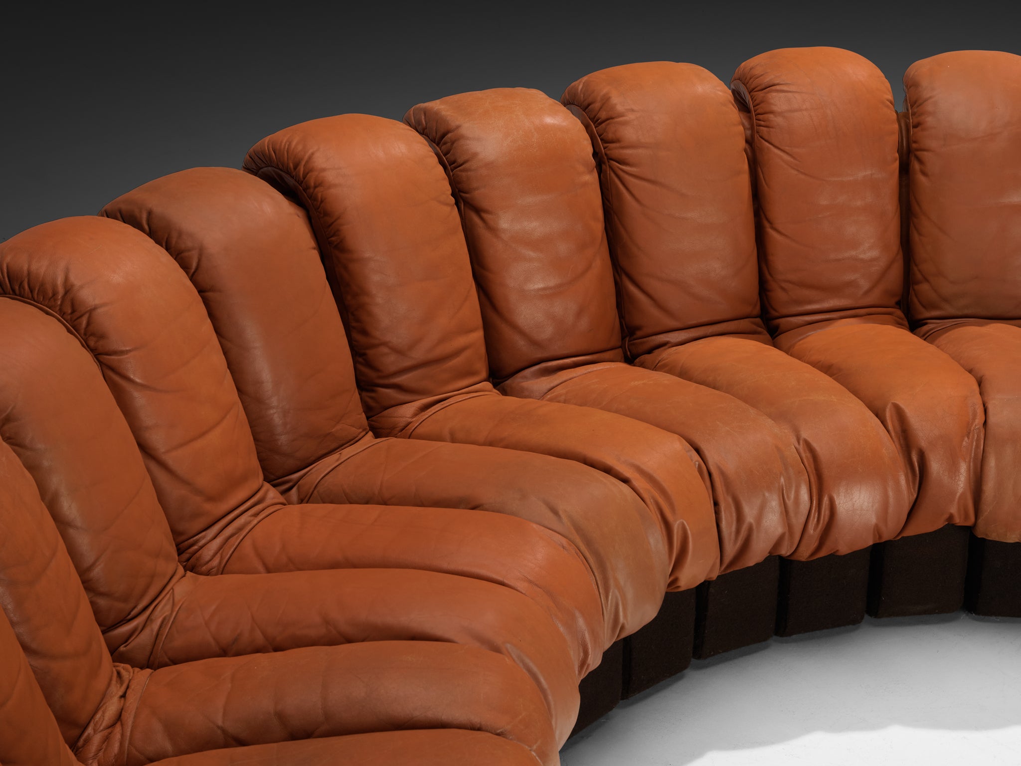 De Sede DS-600 'Snake' Sectional Sofa in Reddish-Brown Patinated Leather Seating Morentz