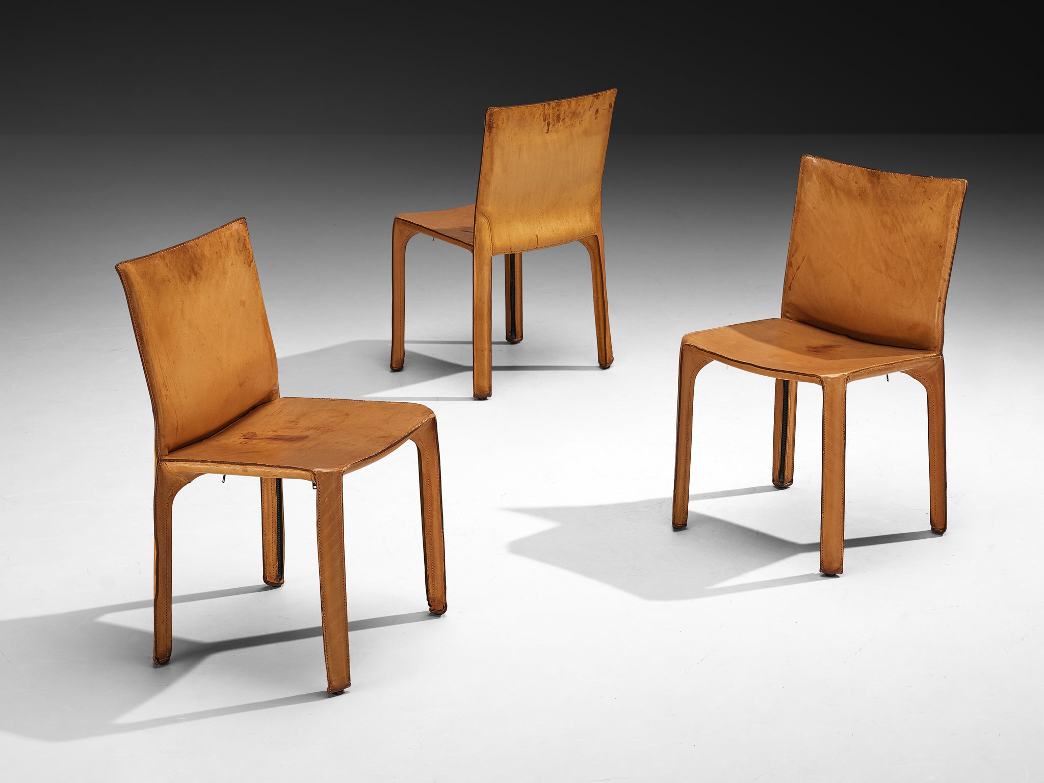 Mario Bellini for Cassina Set of Six 'Cab' Dining Chairs in Cognac Lea