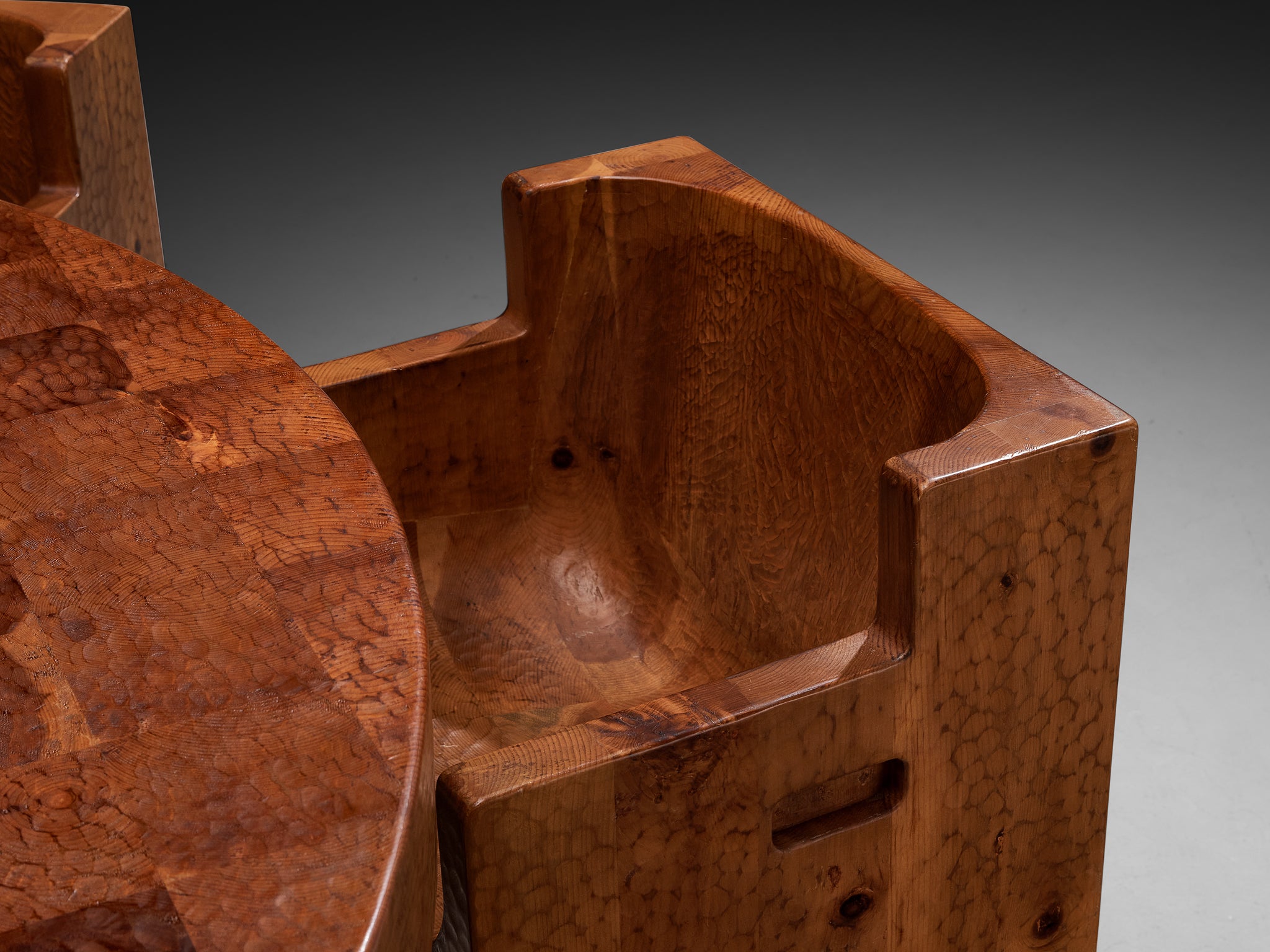 Giuseppe Rivadossi for Officina Rivadossi Dining Set in Carved Pine Tables Morentz