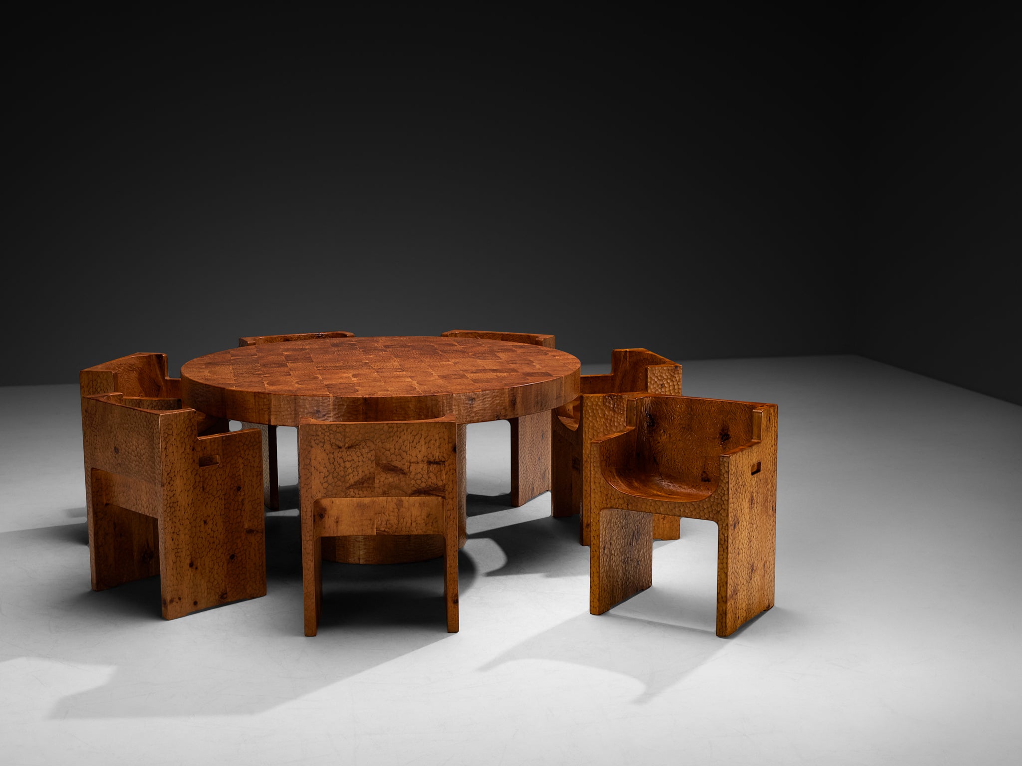 Giuseppe Rivadossi for Officina Rivadossi Dining Set in Carved Pine Tables Morentz