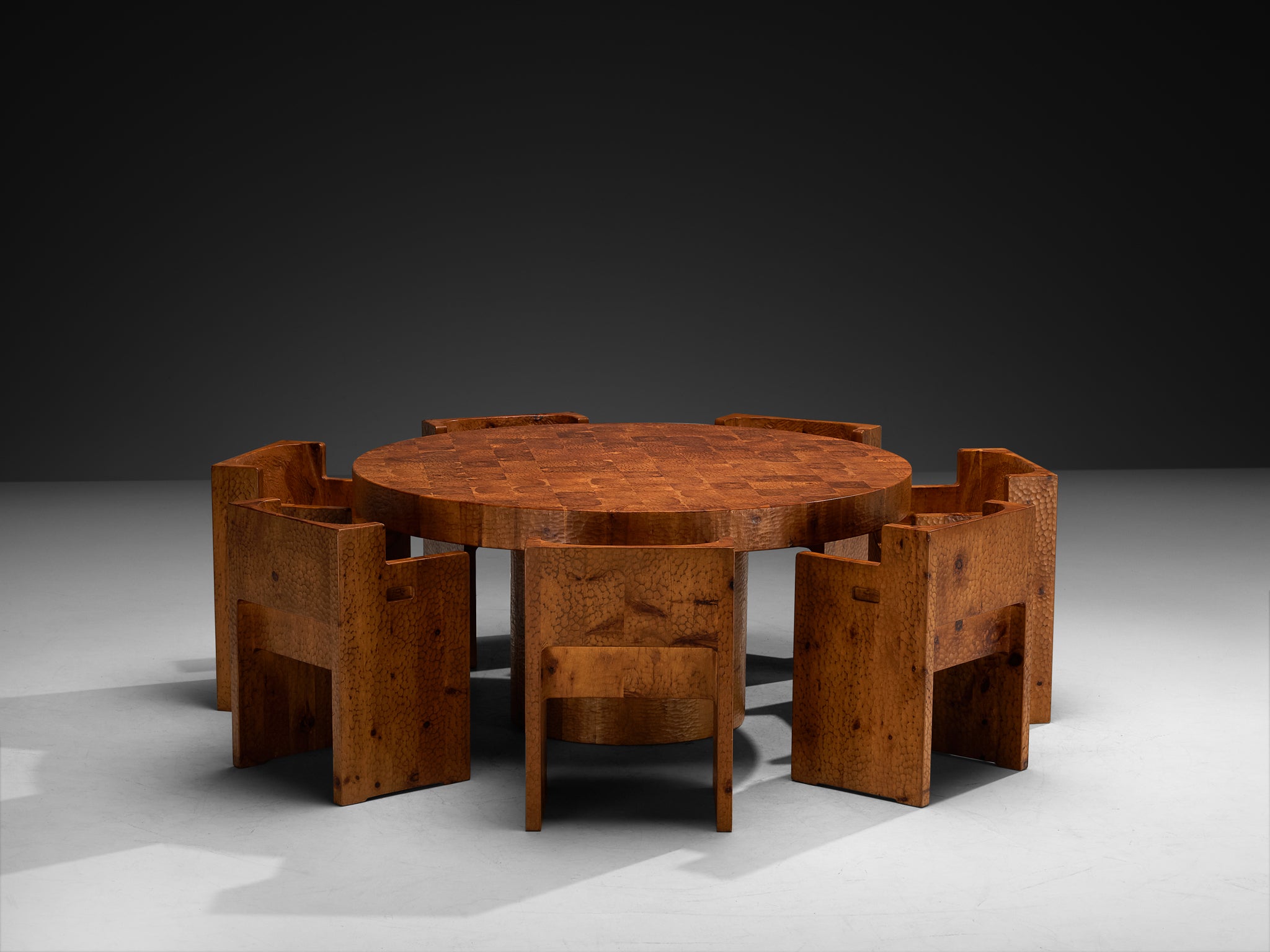 Giuseppe Rivadossi for Officina Rivadossi Dining Set in Carved Pine Tables Morentz