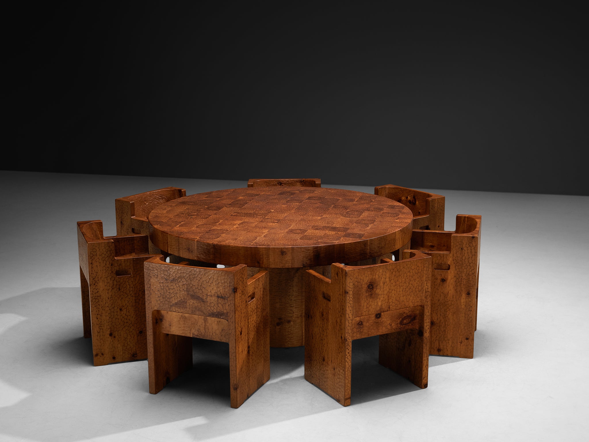 Giuseppe Rivadossi for Officina Rivadossi Dining Set in Carved Pine Tables Morentz