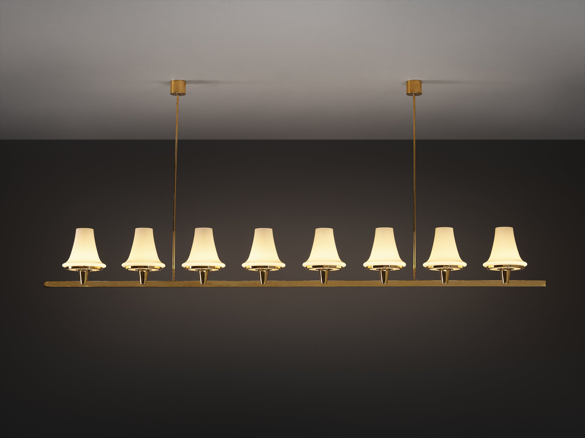 Hans-Agne Jakobsson 'C1280' Chandelier in Brass and White Glass 8.2ft Lighting Morentz