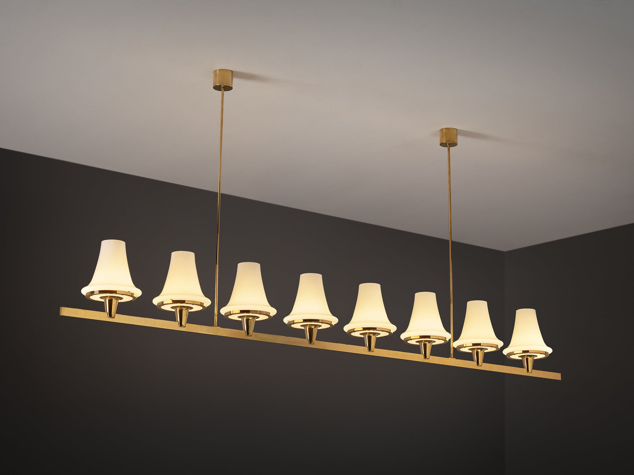 Hans-Agne Jakobsson 'C1280' Chandelier in Brass and White Glass 8.2ft