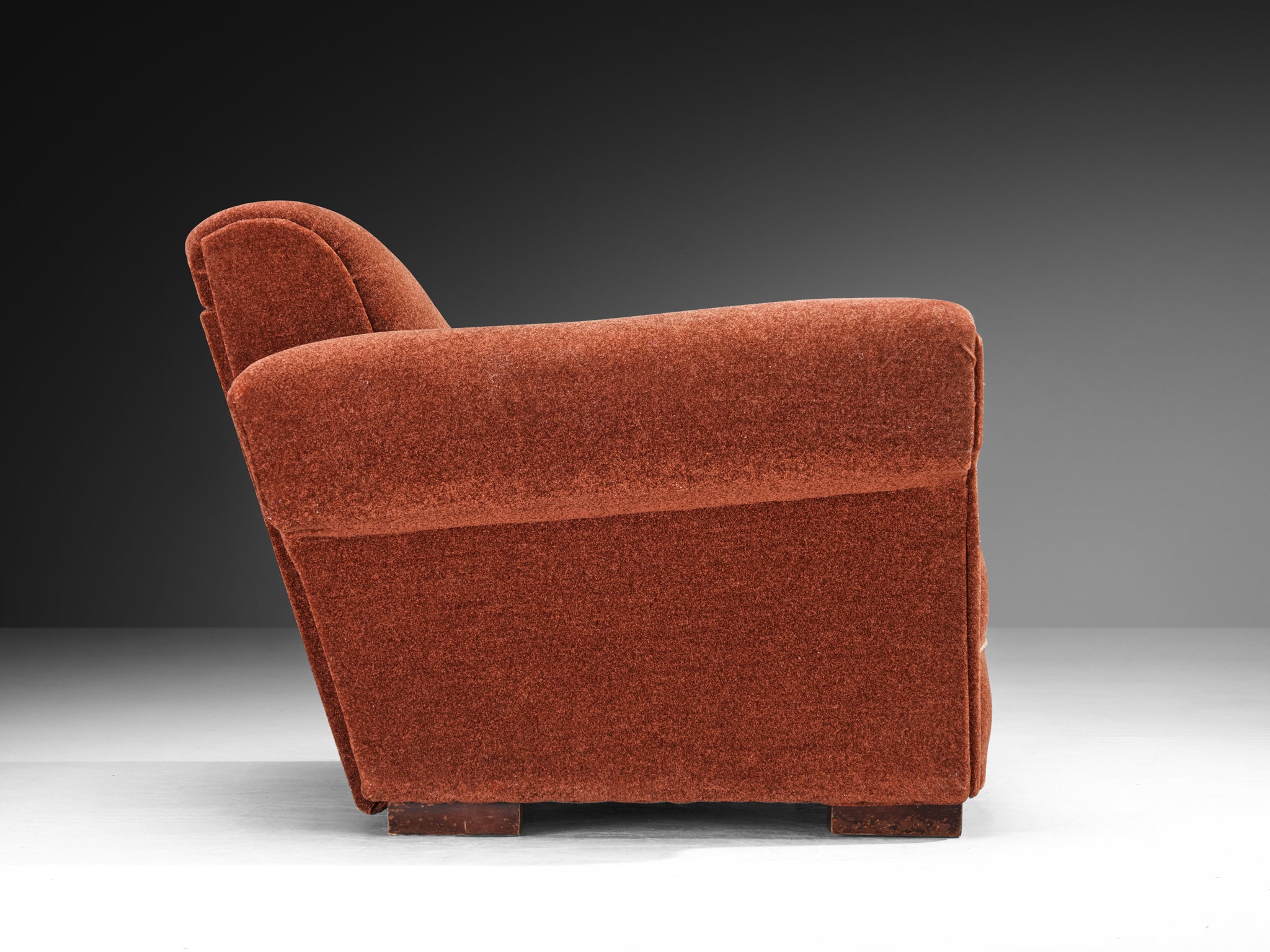 Voluminous Lounge Chair in Burnt Orange Upholstery Seating Morentz