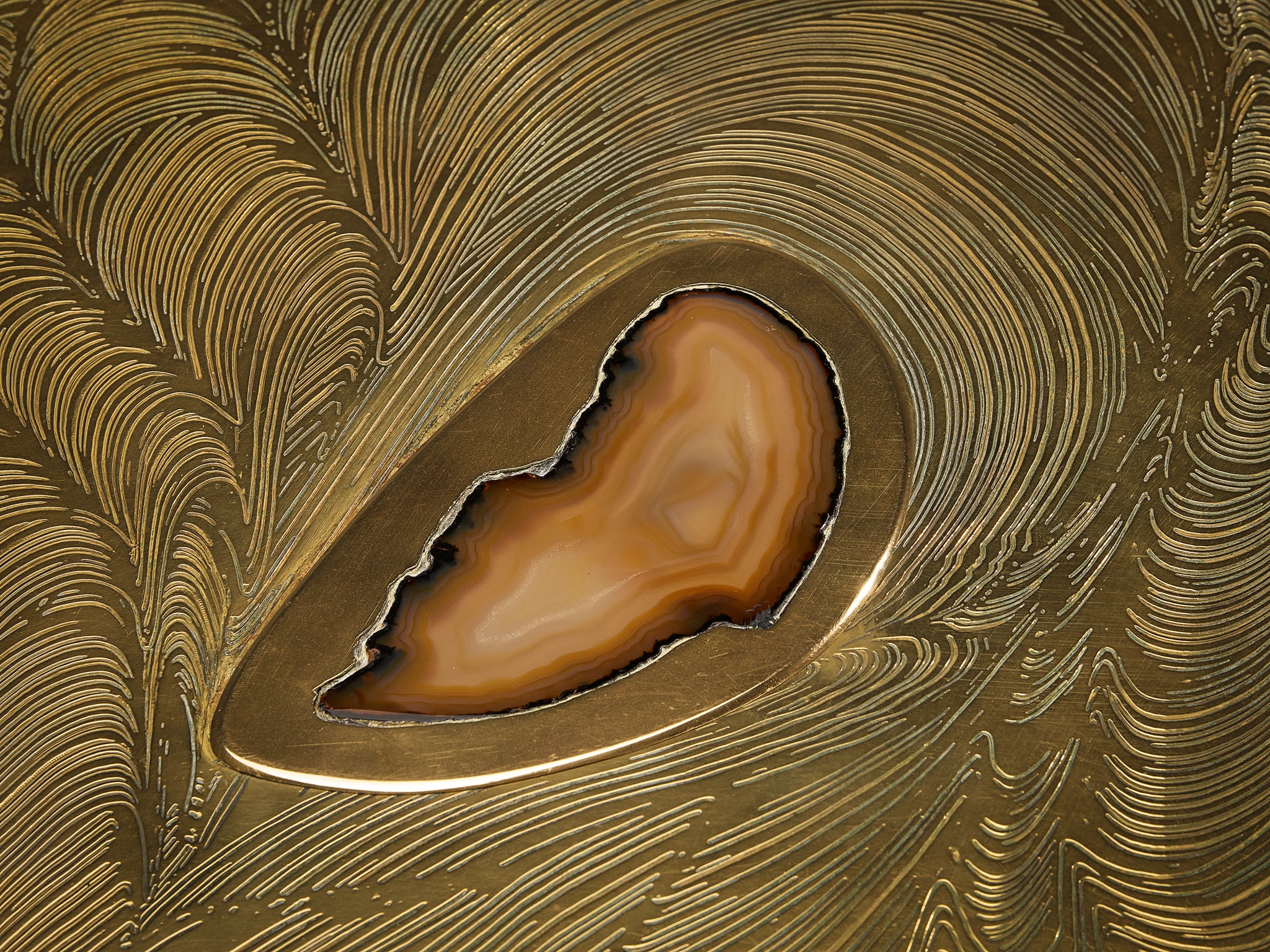 Jean Claude Dresse Coffee Table in Brass Inlayed with Agate