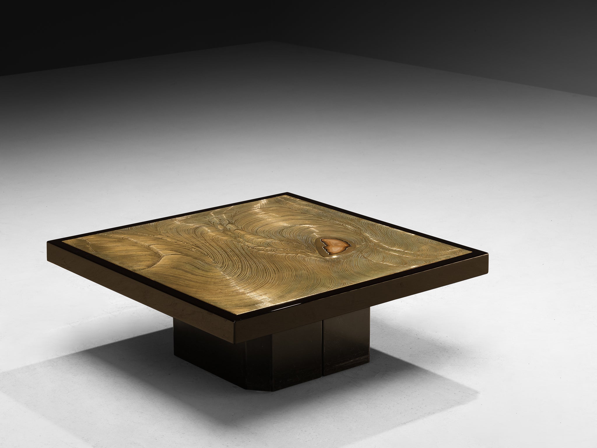 Jean Claude Dresse Coffee Table in Brass Inlayed with Agate Tables Morentz