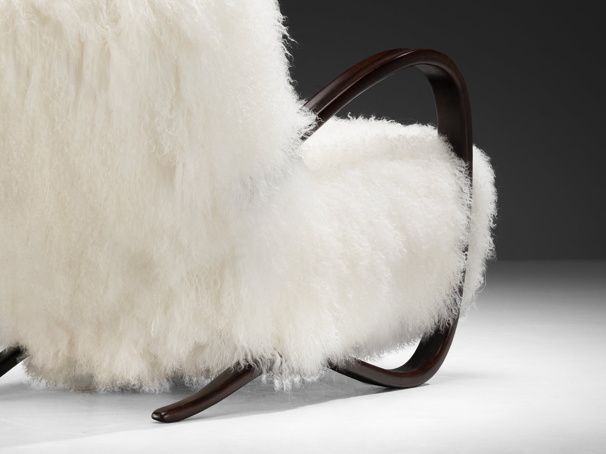 Jindrich Halabala Lounge Chairs in White Tibetan Lambswool Seating Morentz