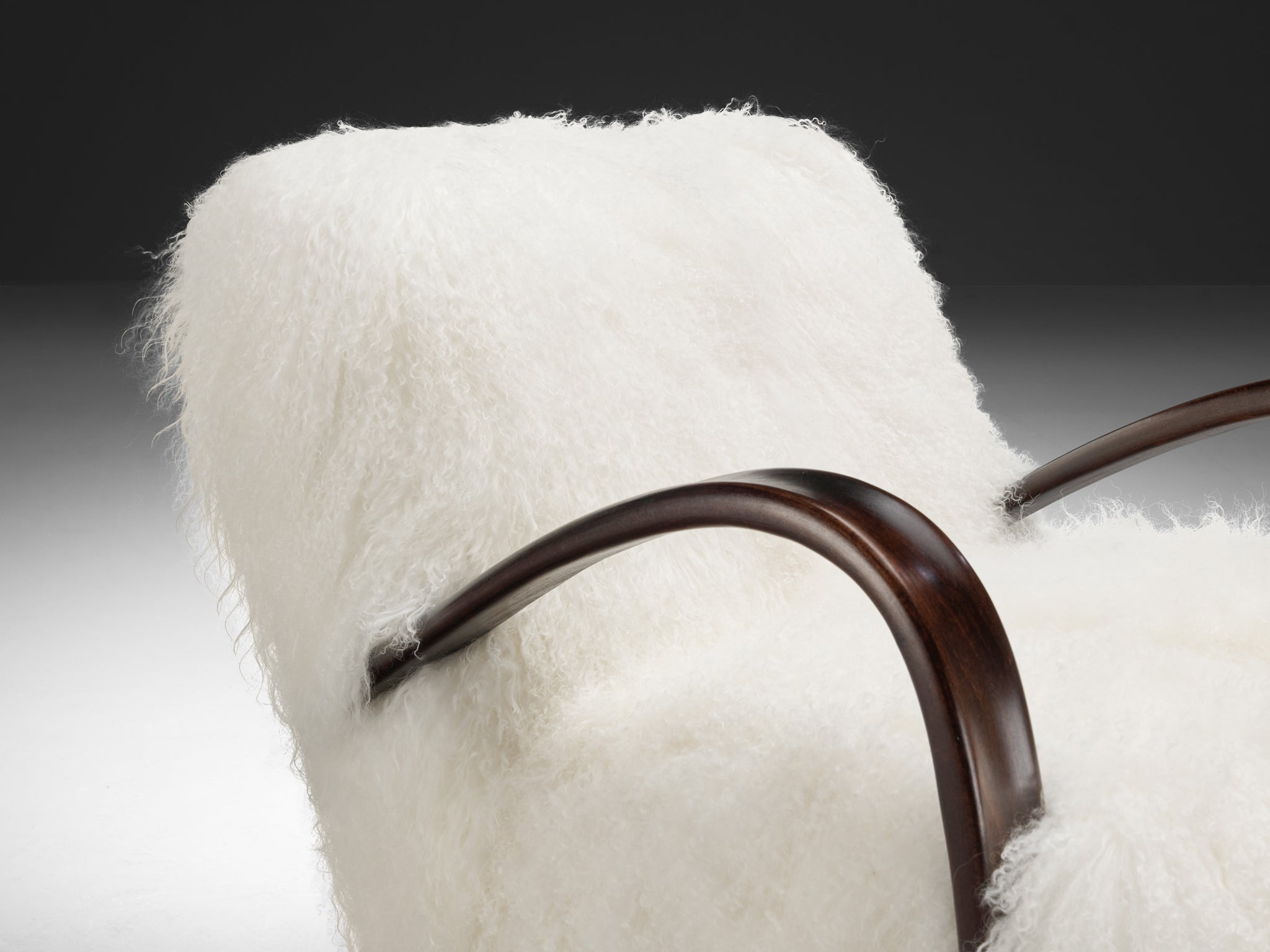 Jindrich Halabala Lounge Chairs in White Tibetan Lambswool Seating Morentz