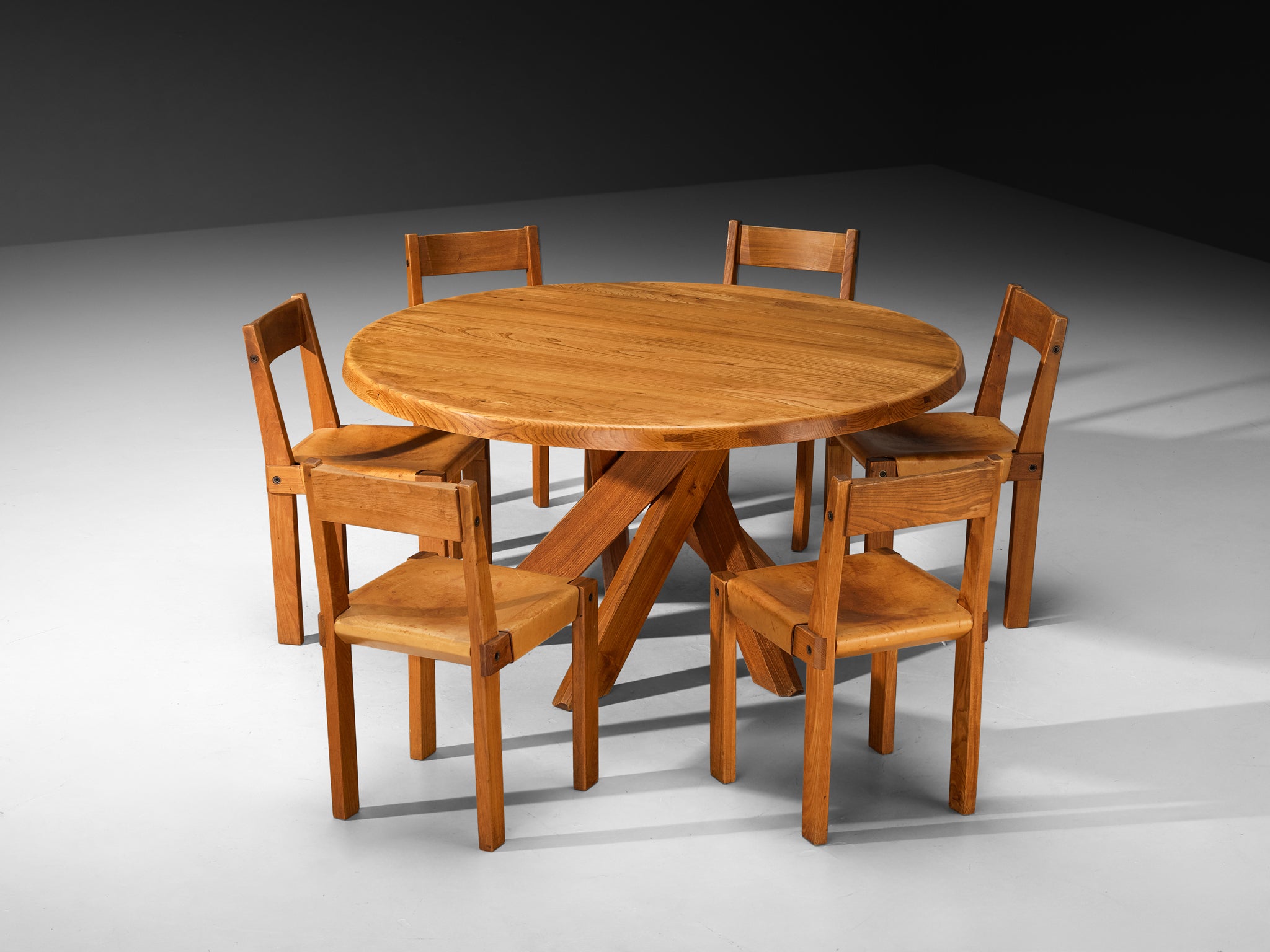 Pierre Chapo Dining Room Set with 'T21 D' Table and 'S24' Chairs Tables Morentz