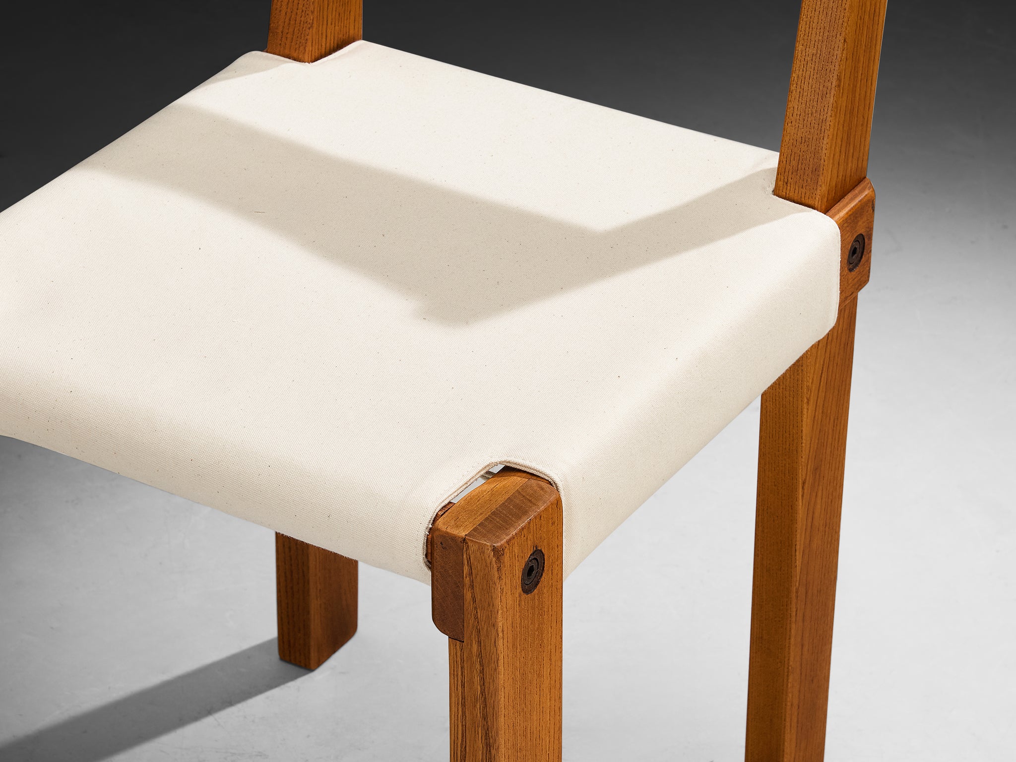 Pierre Chapo Set of Ten 'S24' Dining Chairs in Elm and Canvas Seating Morentz