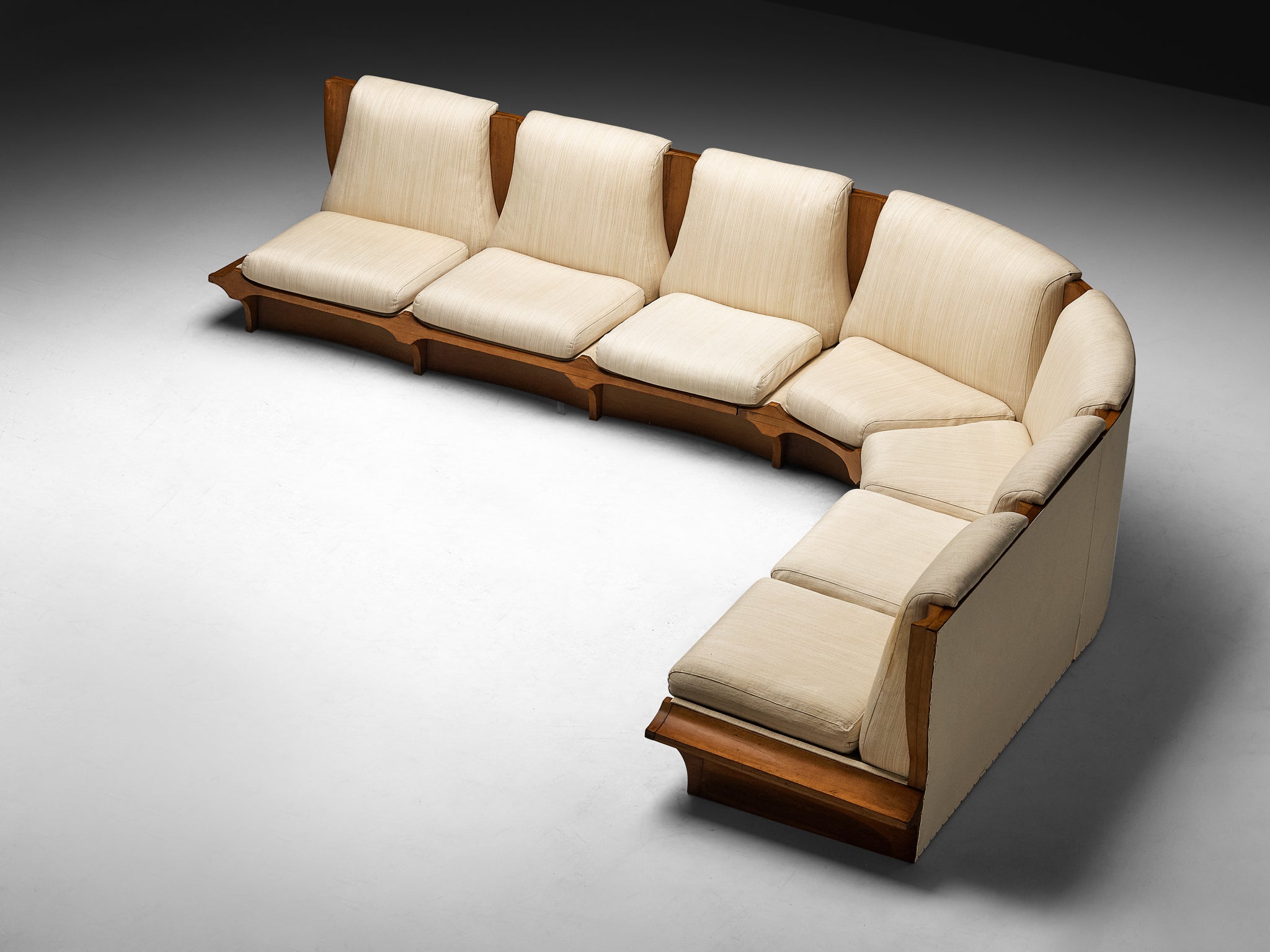 Italian Mid-Century Modern Corner Sofa in Walnut Seating Morentz