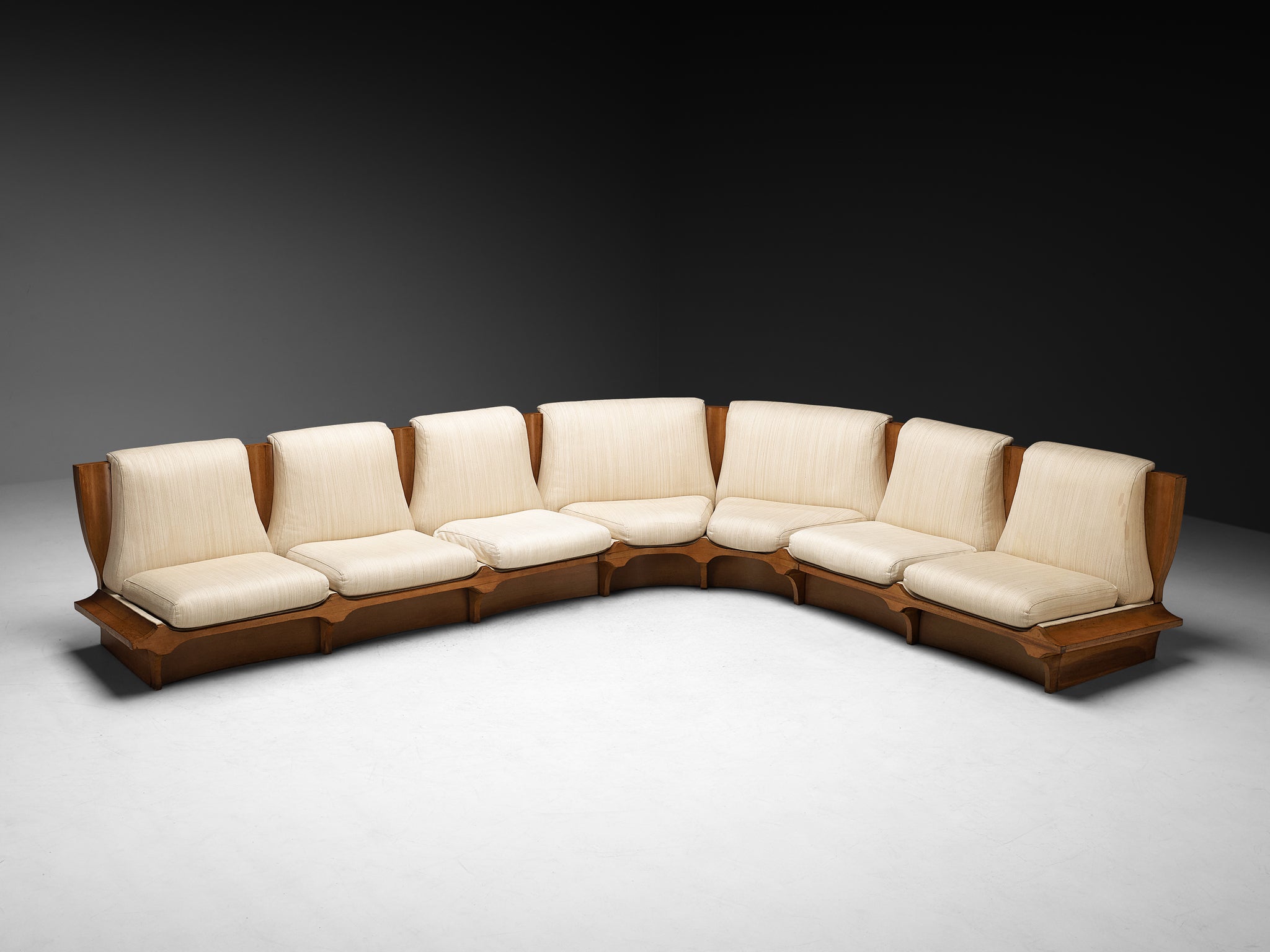 Italian Mid-Century Modern Corner Sofa in Walnut Seating Morentz