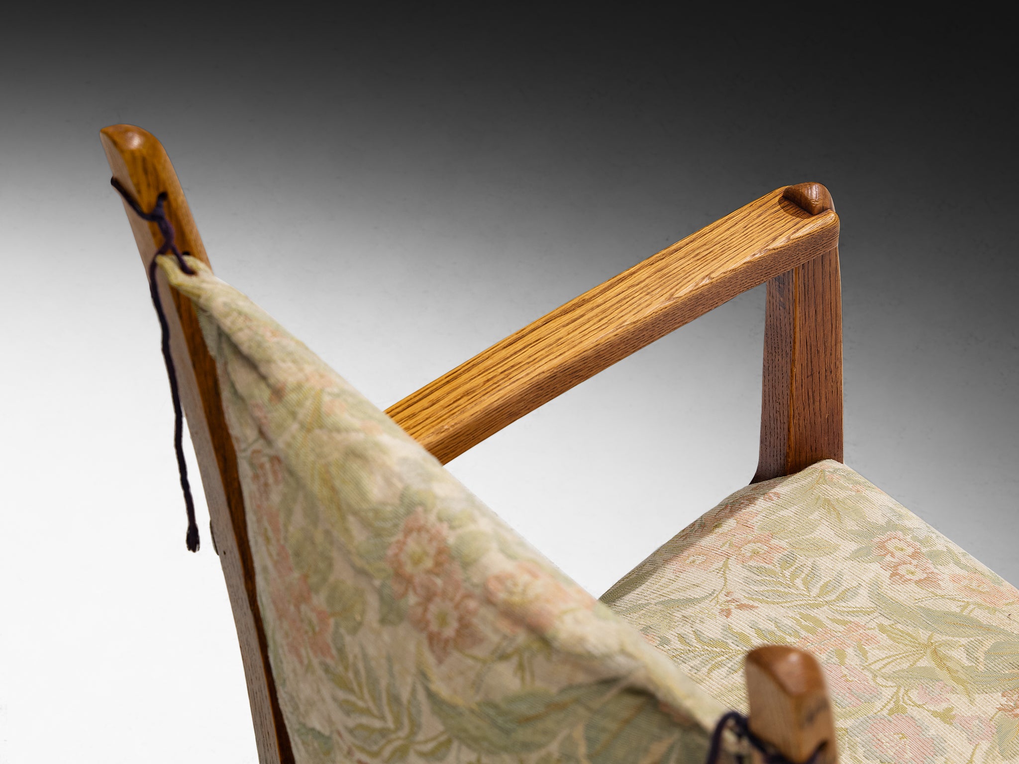 Dutch Art Deco Armchair in Solid Oak and Lace Seating Morentz