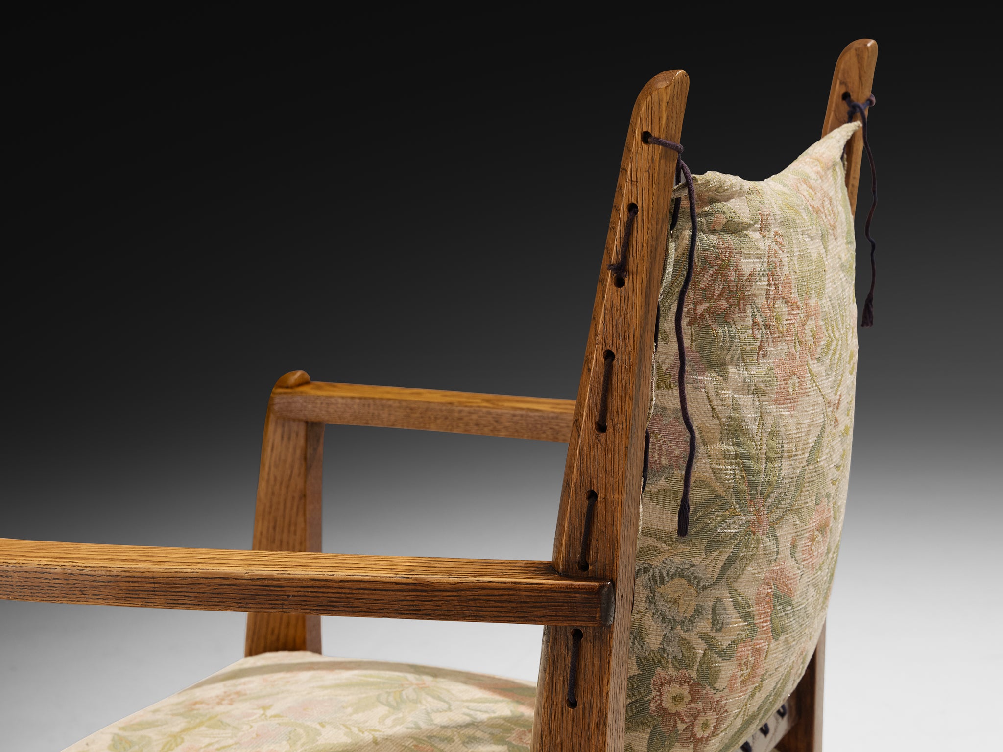 Dutch Art Deco Armchair in Solid Oak and Lace Seating Morentz