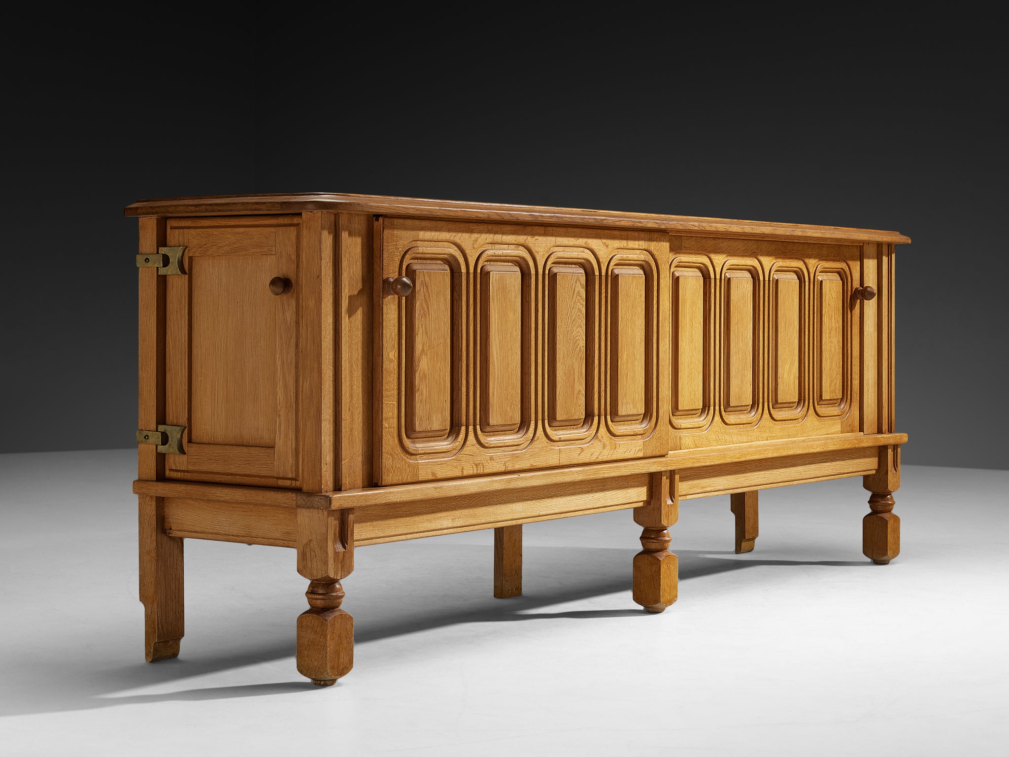 Guillerme & Chambron Sideboard in Oak and Brass Case pieces and storage cabinets Morentz
