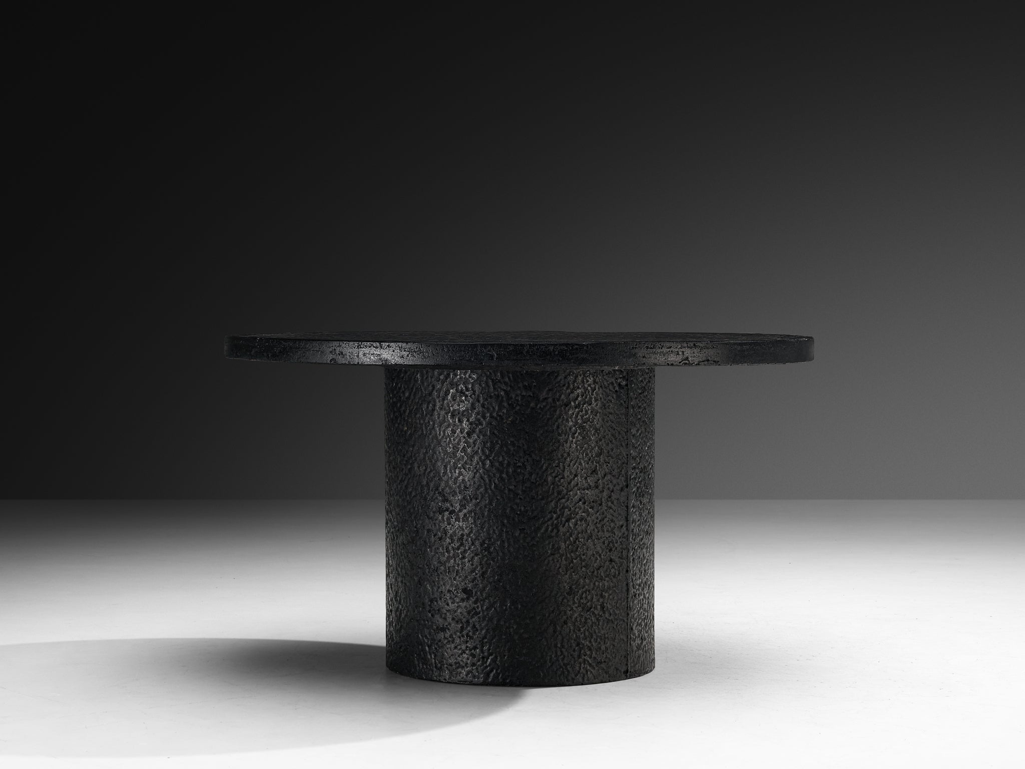 Brutalist Round Dining or Center Table in Black Stone Look Resin Tables Morentz