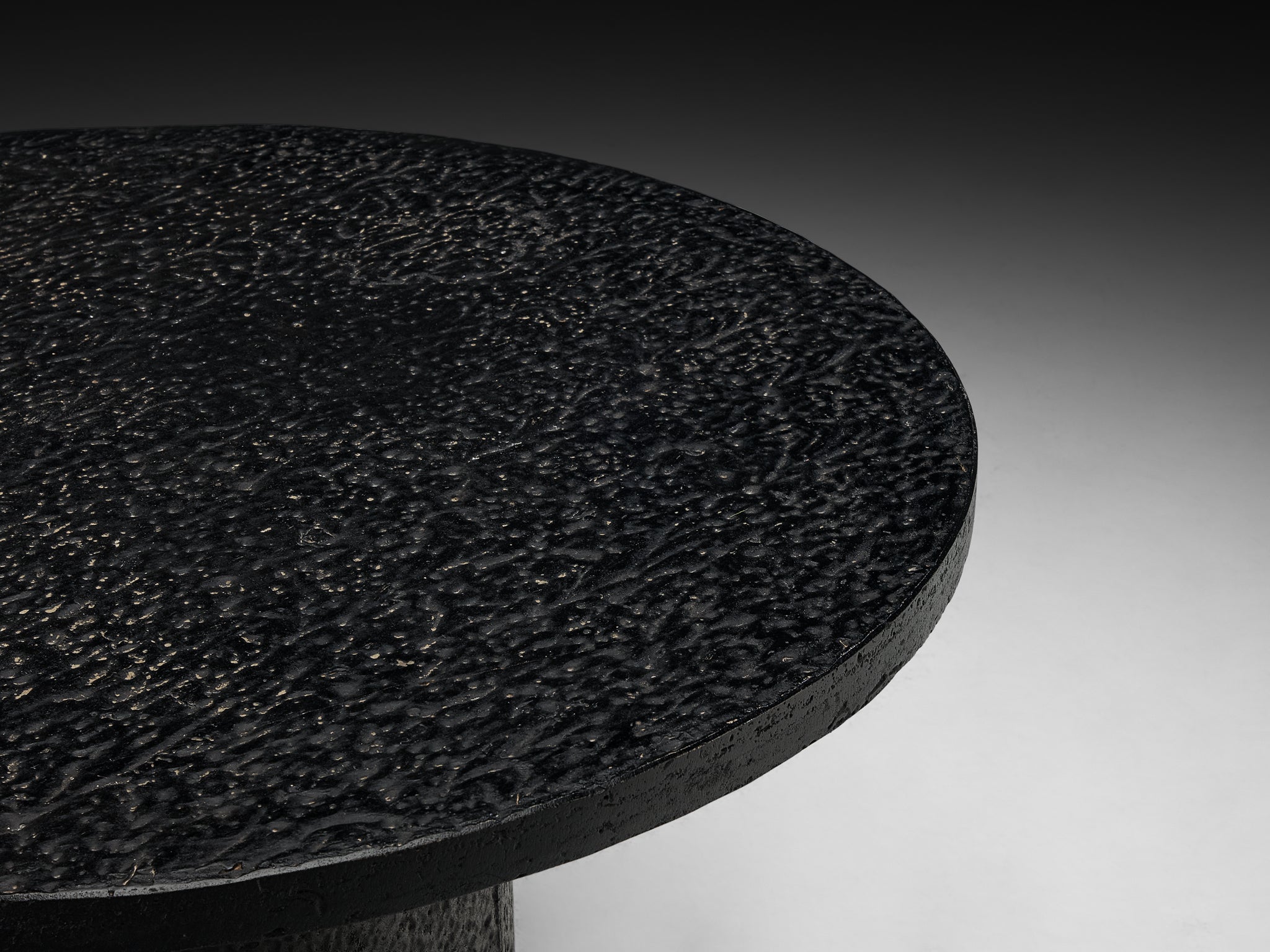 Brutalist Round Dining or Center Table in Black Stone Look Resin Tables Morentz