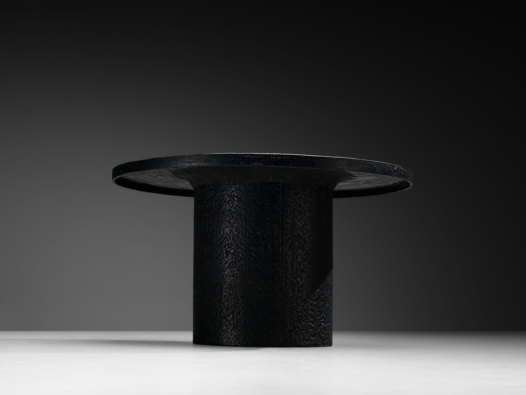 Brutalist Round Dining or Center Table in Black Stone Look Resin Tables Morentz