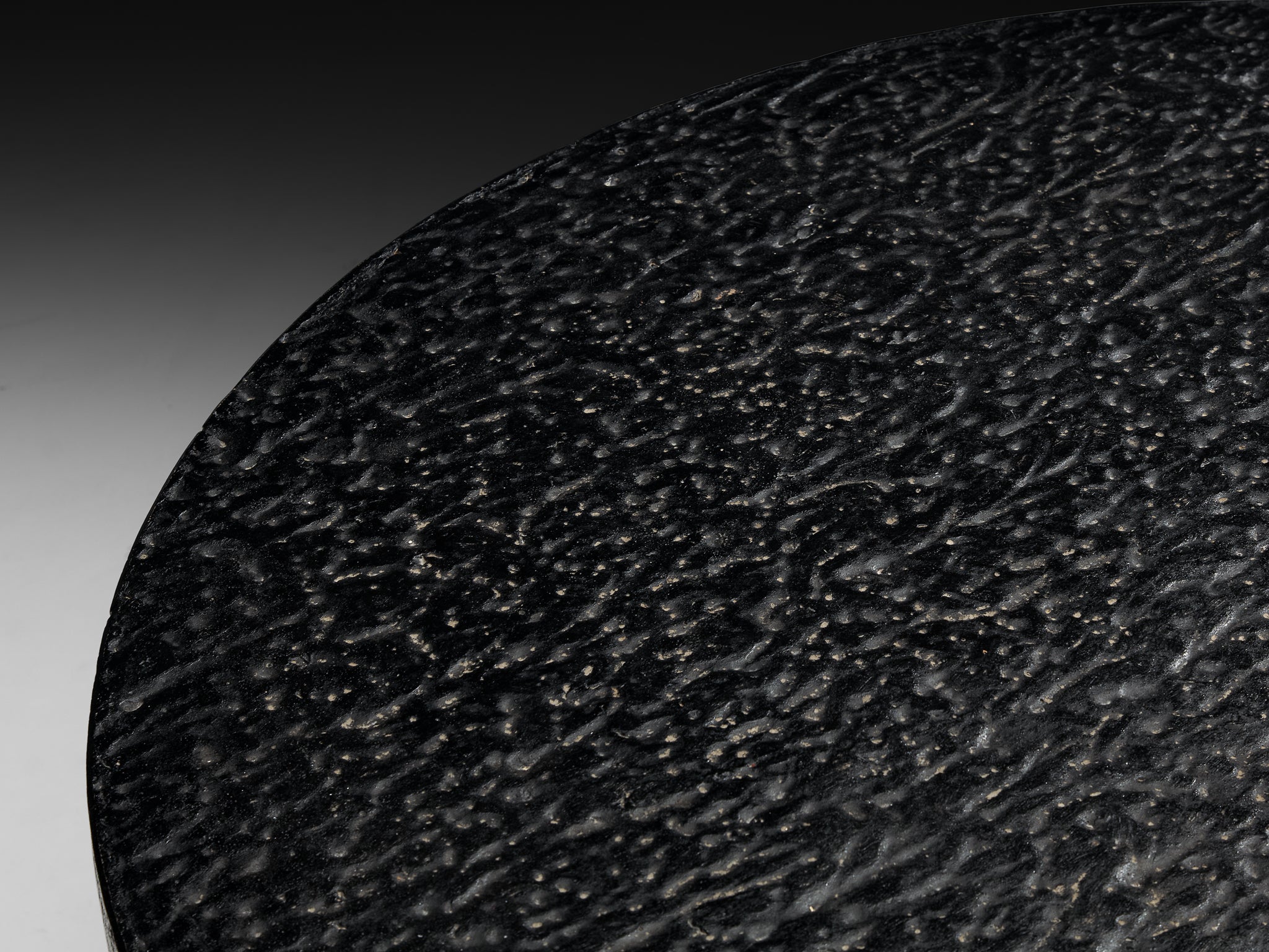 Brutalist Round Dining or Center Table in Black Stone Look Resin Tables Morentz