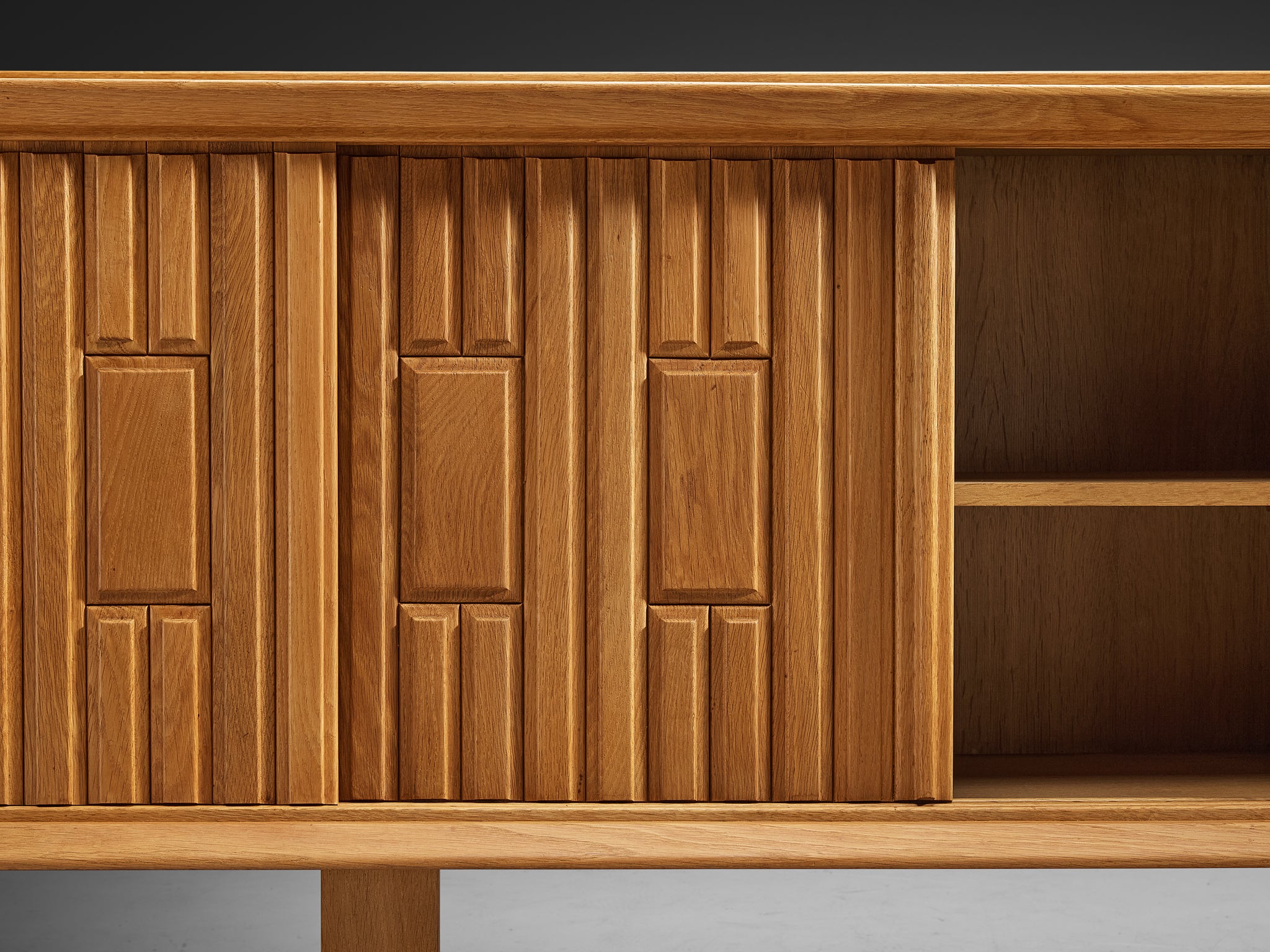 Guillerme & Chambron Carved Sideboard in Solid Oak and Ceramic Case pieces and storage cabinets Morentz