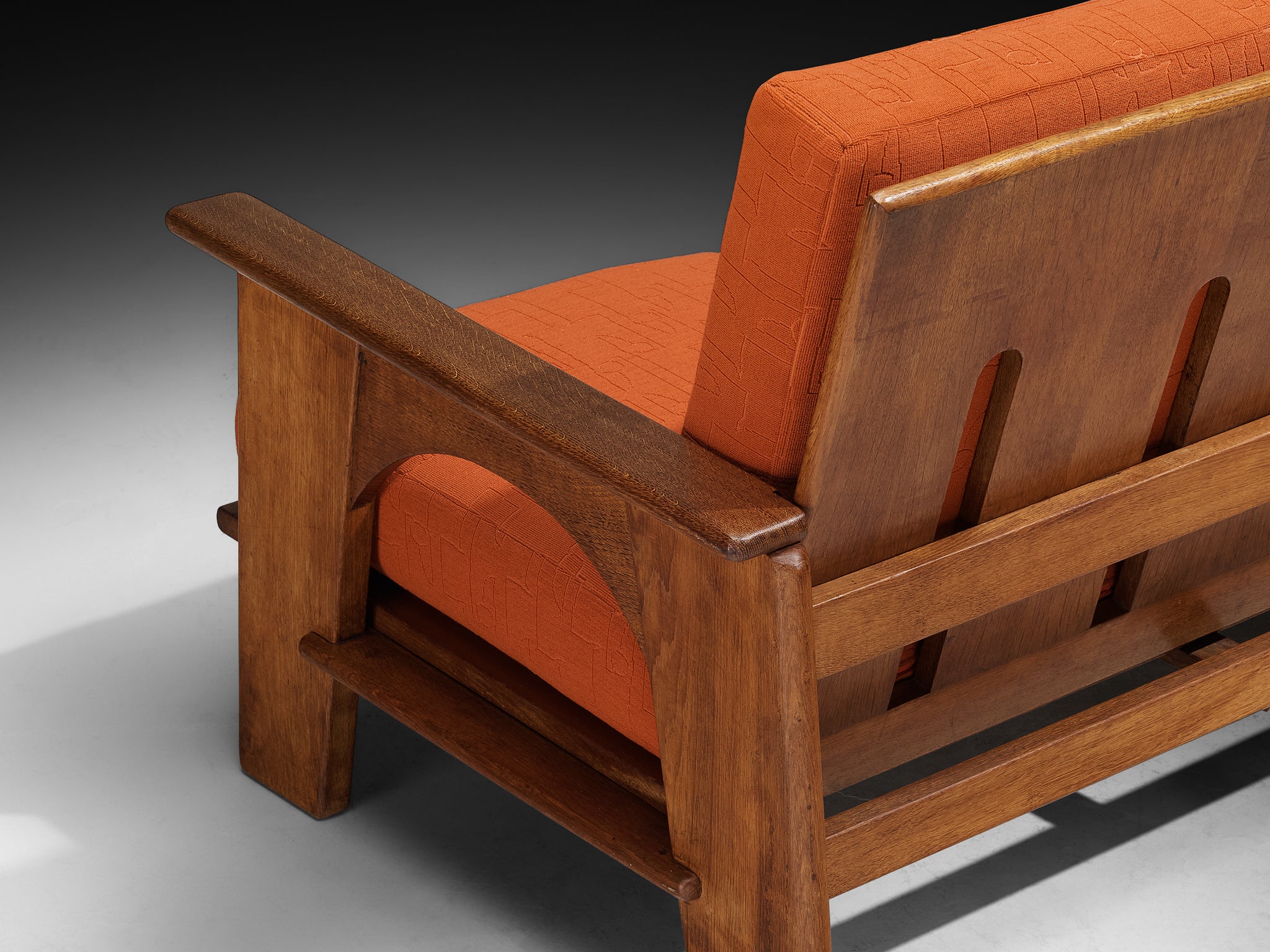 Bas Van Pelt for My Home Reclining Sofa in Oak and Red Upholstery Seating Morentz