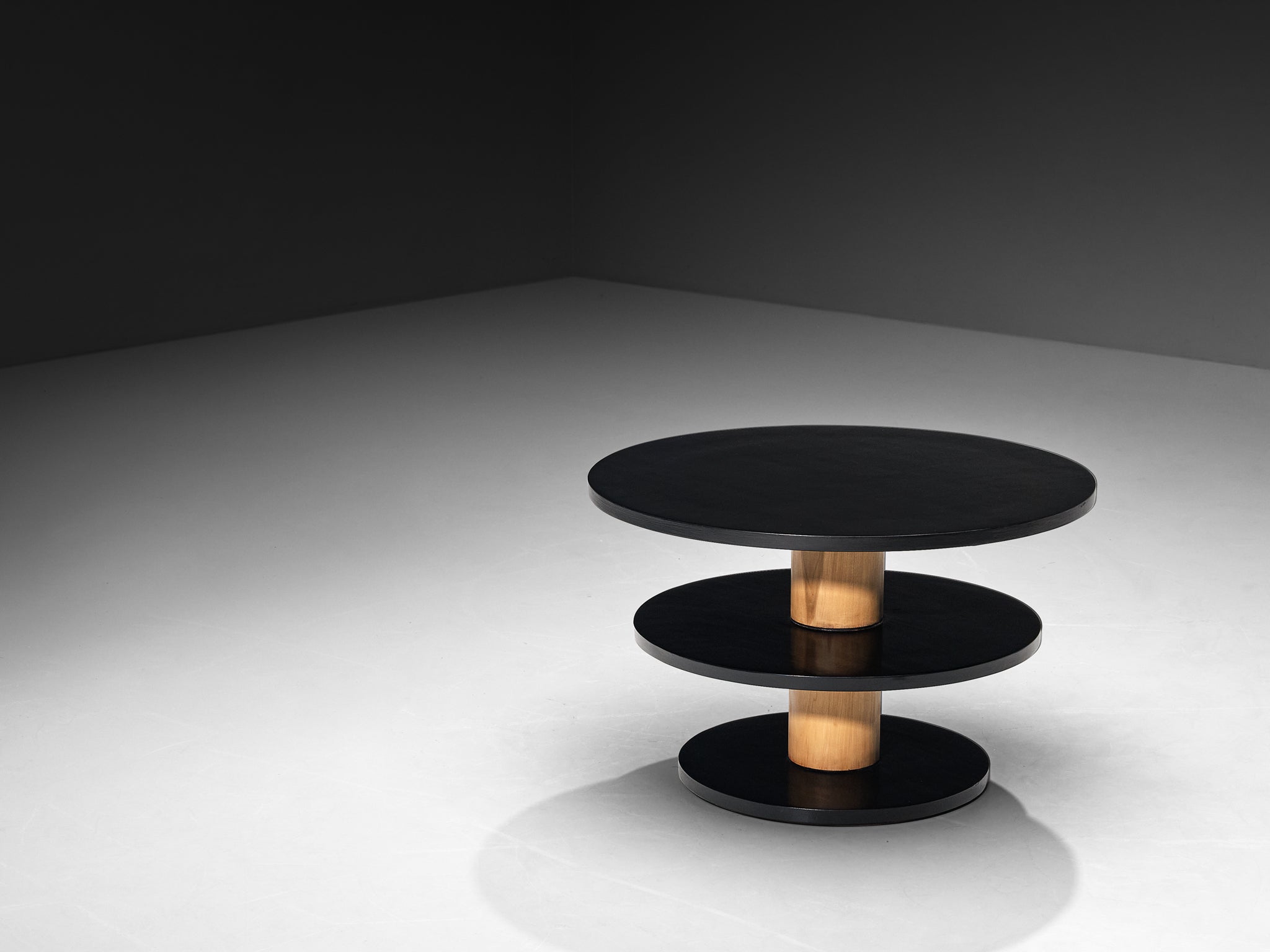 Dutch Art Deco Tiered Coffee Table in Black Lacquered Wood Tables Morentz