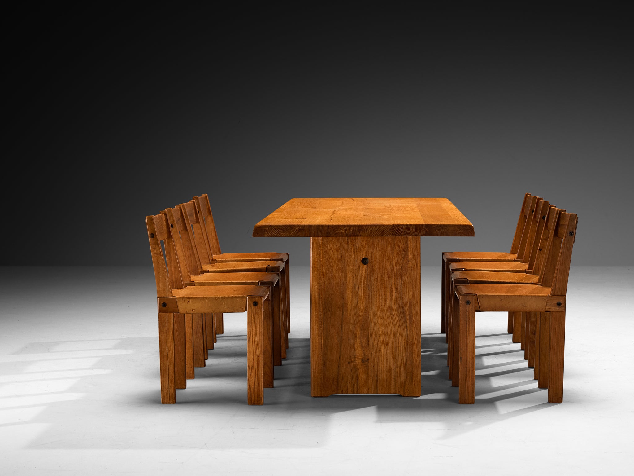 Pierre Chapo Dining Set with 'T14D' Table and 'S24' Chairs in Elm and Leather Tables Morentz