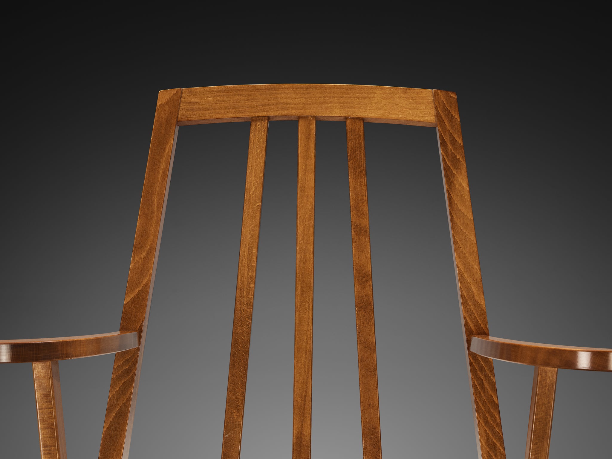 Pair of Mid-Century Modern French Armchairs in Warm Wood and Rush Seating Morentz