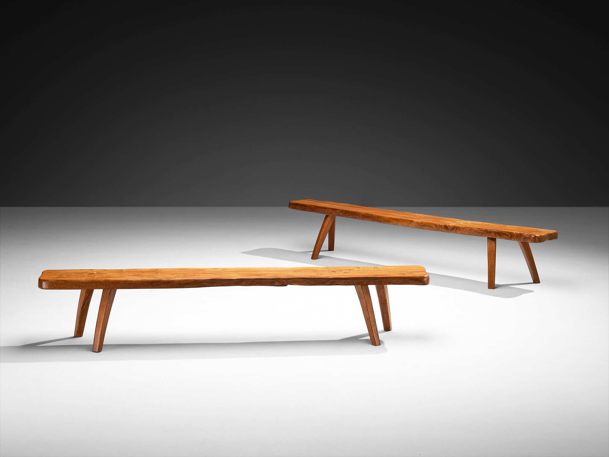 French Naturalistic Free Form Benches in Solid Elm Seating Morentz