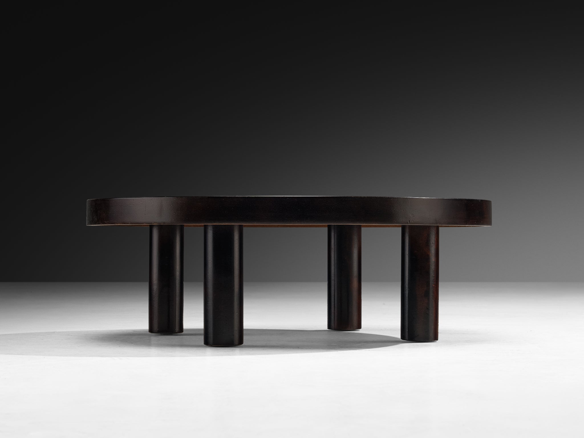 Roger Capron Round Coffee Table with Fauna Imprints in Ceramic and Wood Tables Morentz