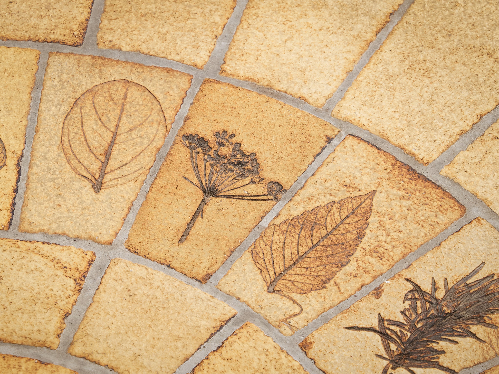 Roger Capron Round Coffee Table with Fauna Imprints in Ceramic and Wood Tables Morentz