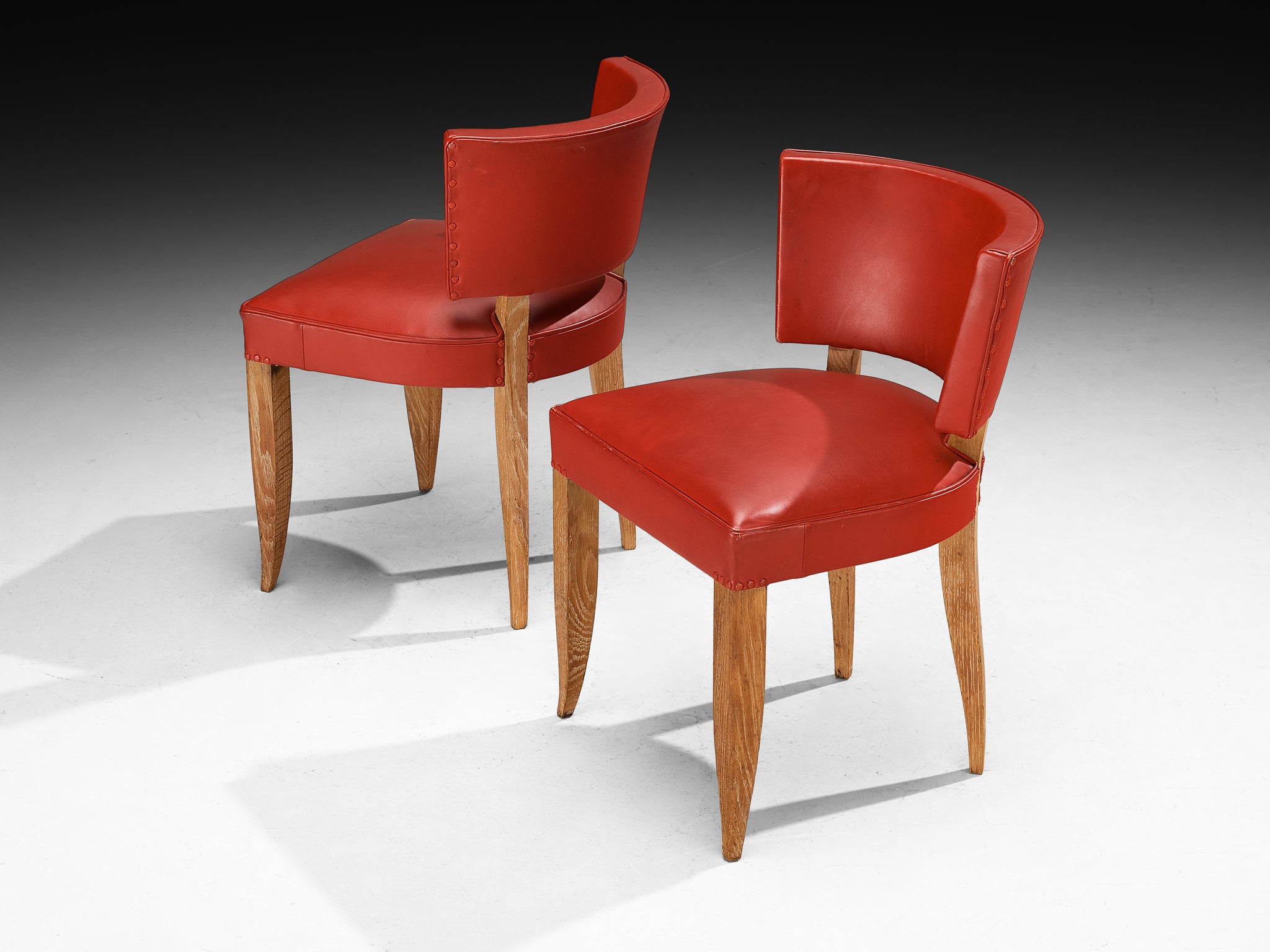 Francisque Chaleyssin French Art Deco Set of Six Dining Chairs in Cerused Oak Seating Morentz