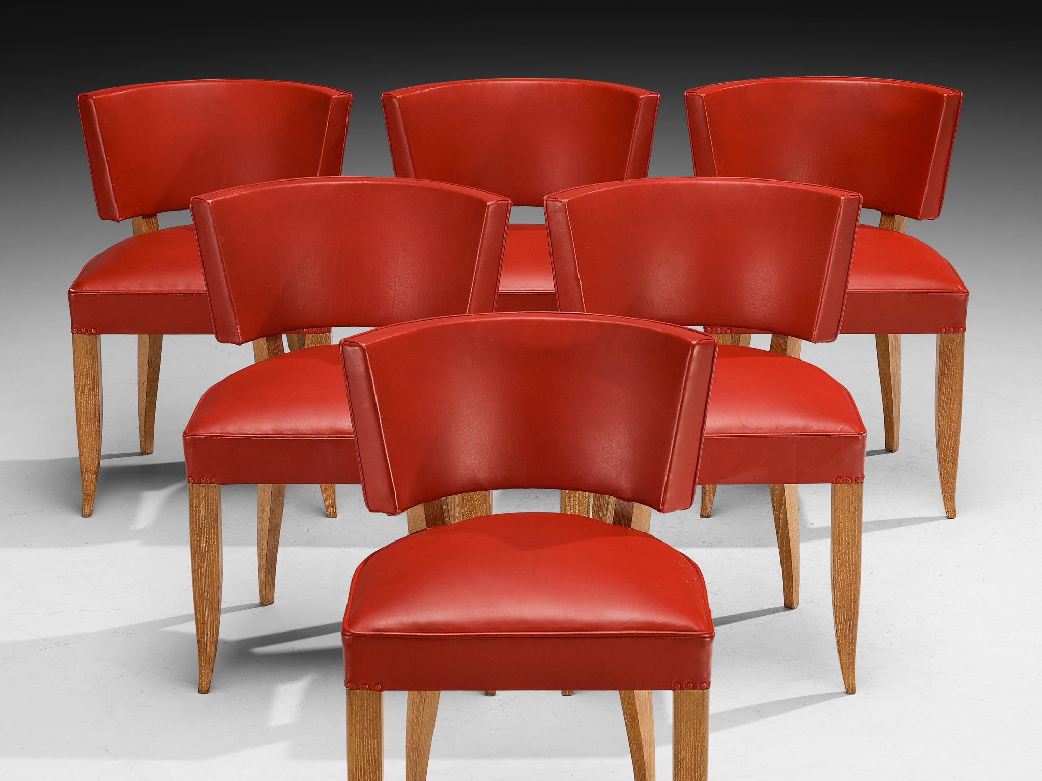 Francisque Chaleyssin French Art Deco Set of Six Dining Chairs in Cerused Oak Seating Morentz