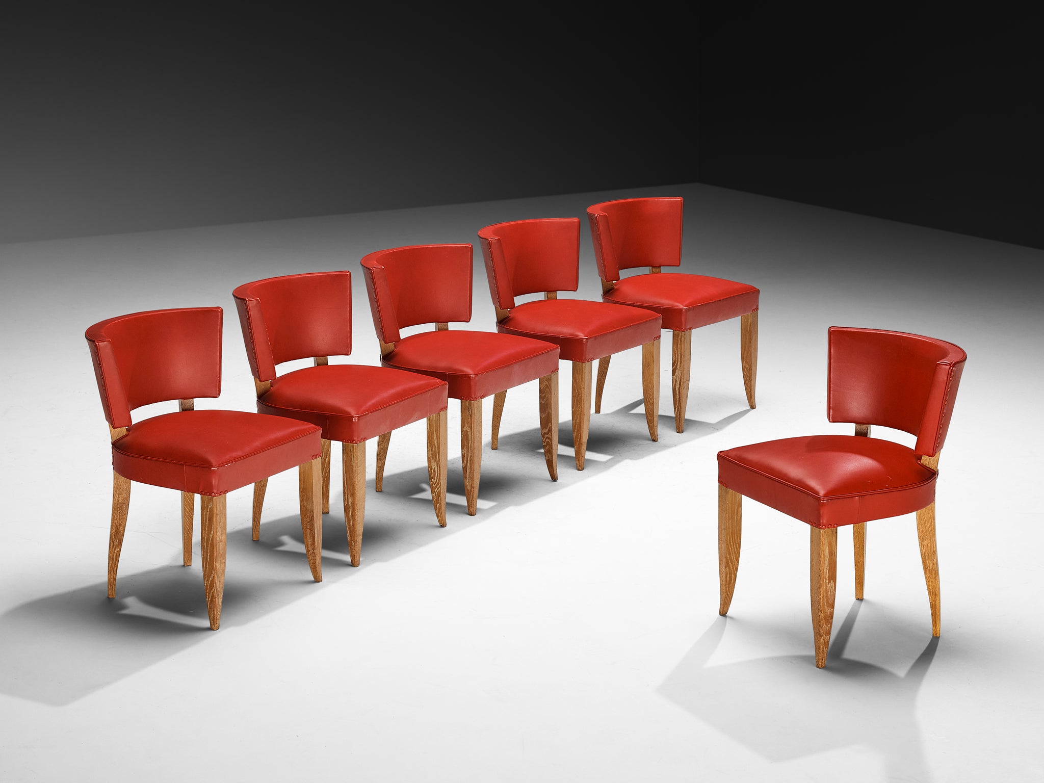 Francisque Chaleyssin French Art Deco Set of Six Dining Chairs in Cerused Oak Seating Morentz