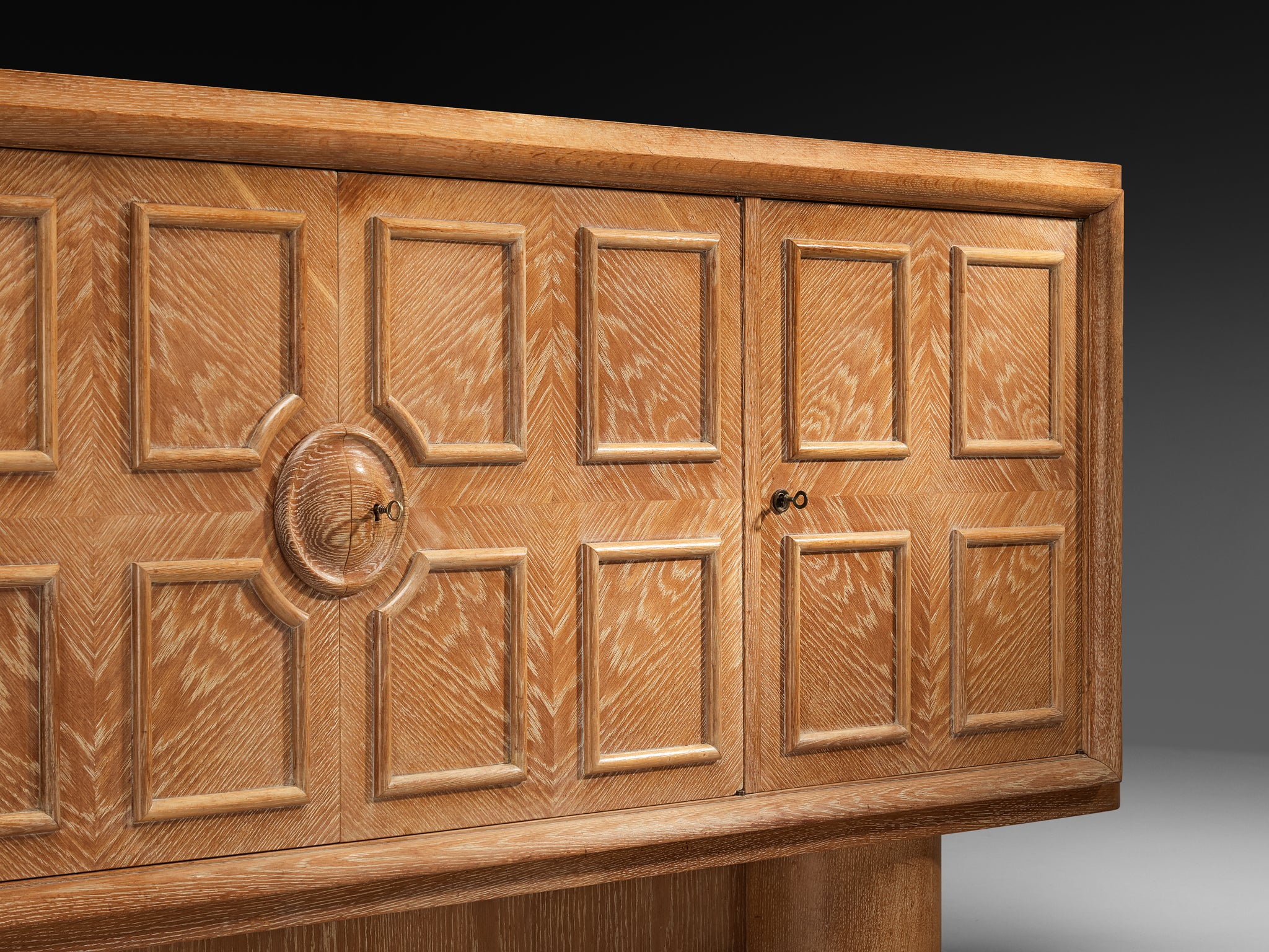 Francisque Chaleyssin French Art Deco Sideboard in Cerused Oak Case pieces and storage cabinets Morentz