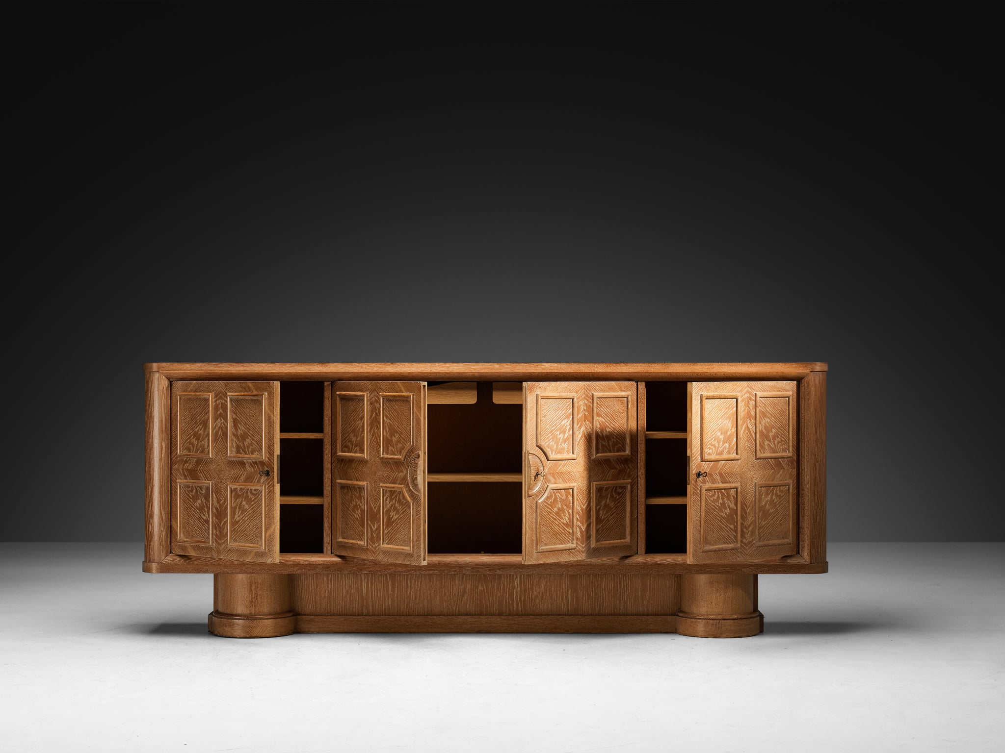 Francisque Chaleyssin French Art Deco Sideboard in Cerused Oak Case pieces and storage cabinets Morentz