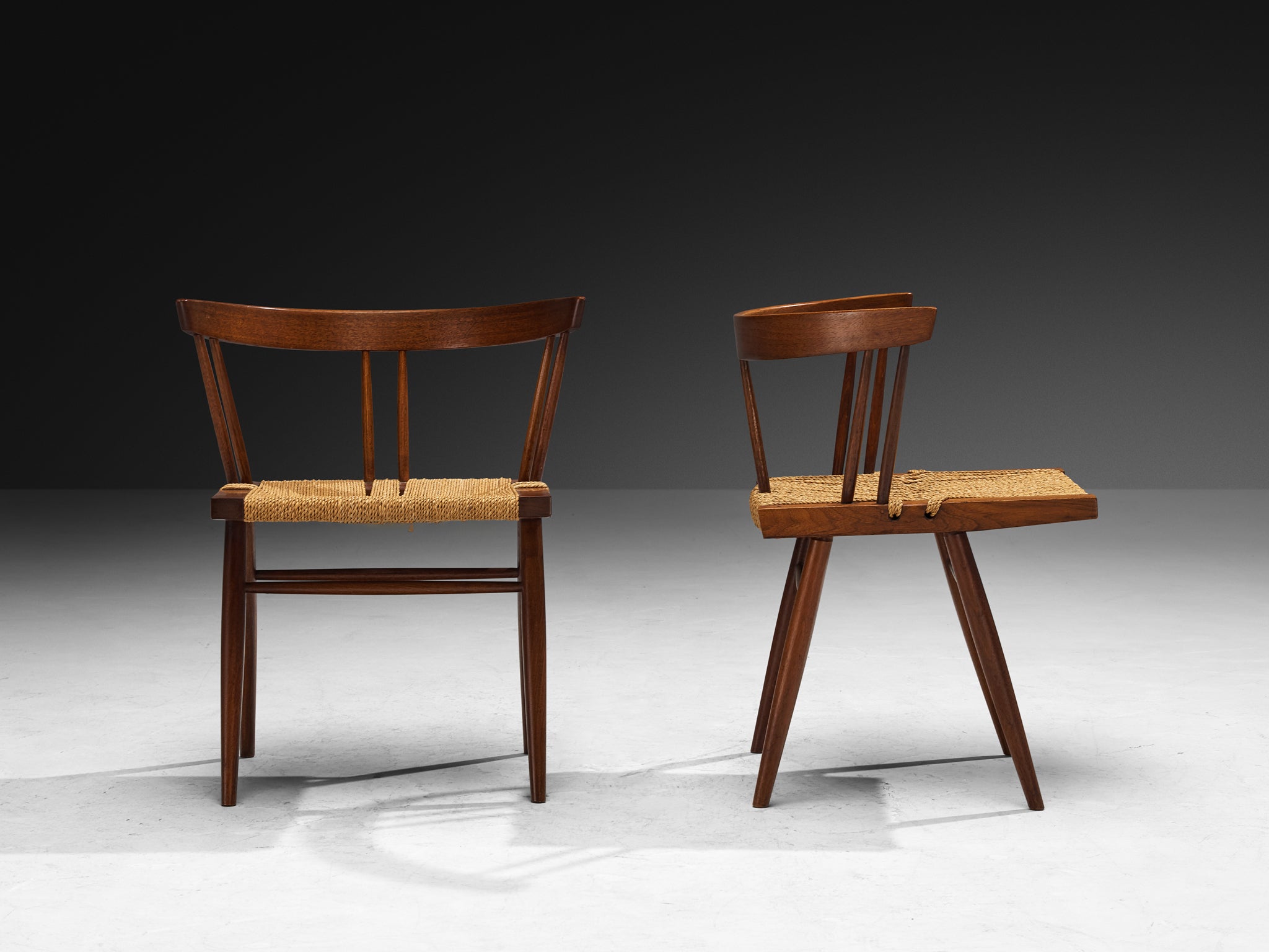 Exceptionally Rare Set of Eight George Nakashima 'Grass-seated Chairs' in American Black Walnut Seating Morentz