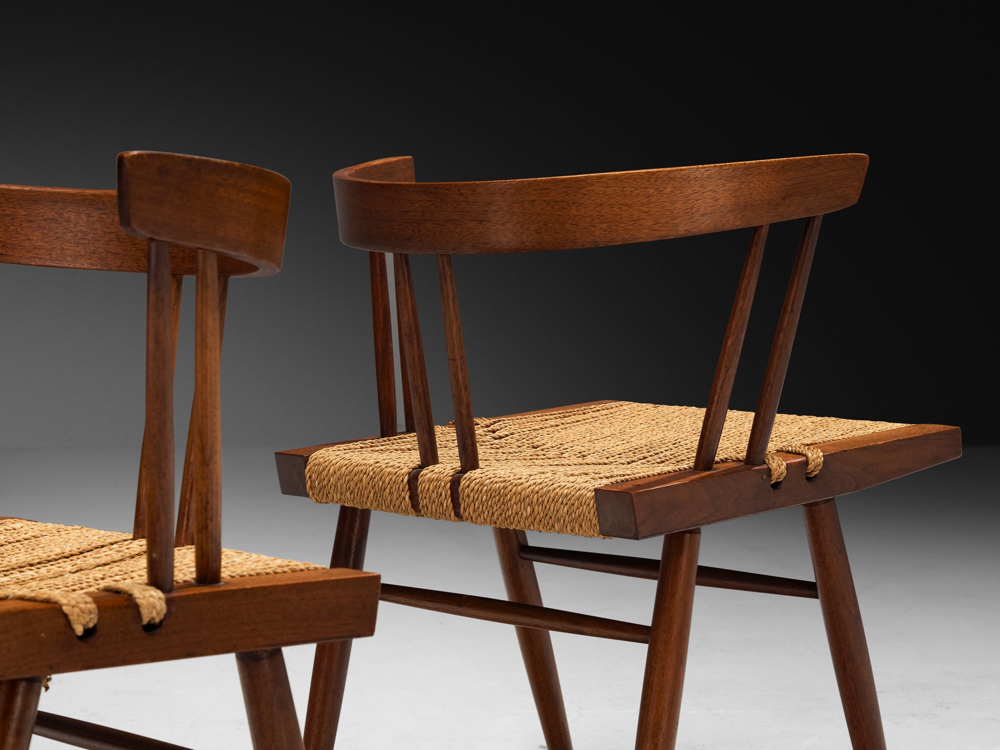 Exceptionally Rare Set of Eight George Nakashima 'Grass-seated Chairs' in American Black Walnut Seating Morentz