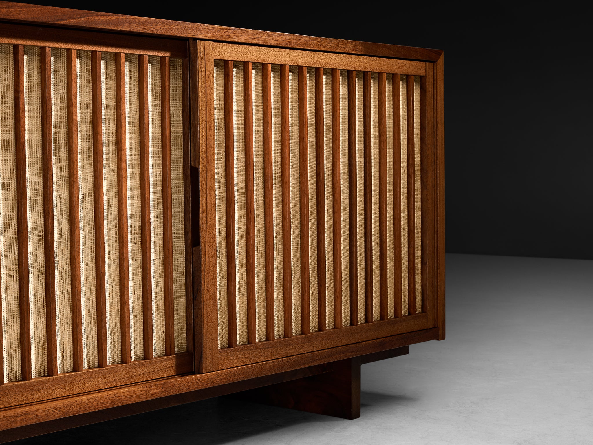 George Nakashima Double Sliding-Door Cabinet in Walnut and Pandanus Cloth