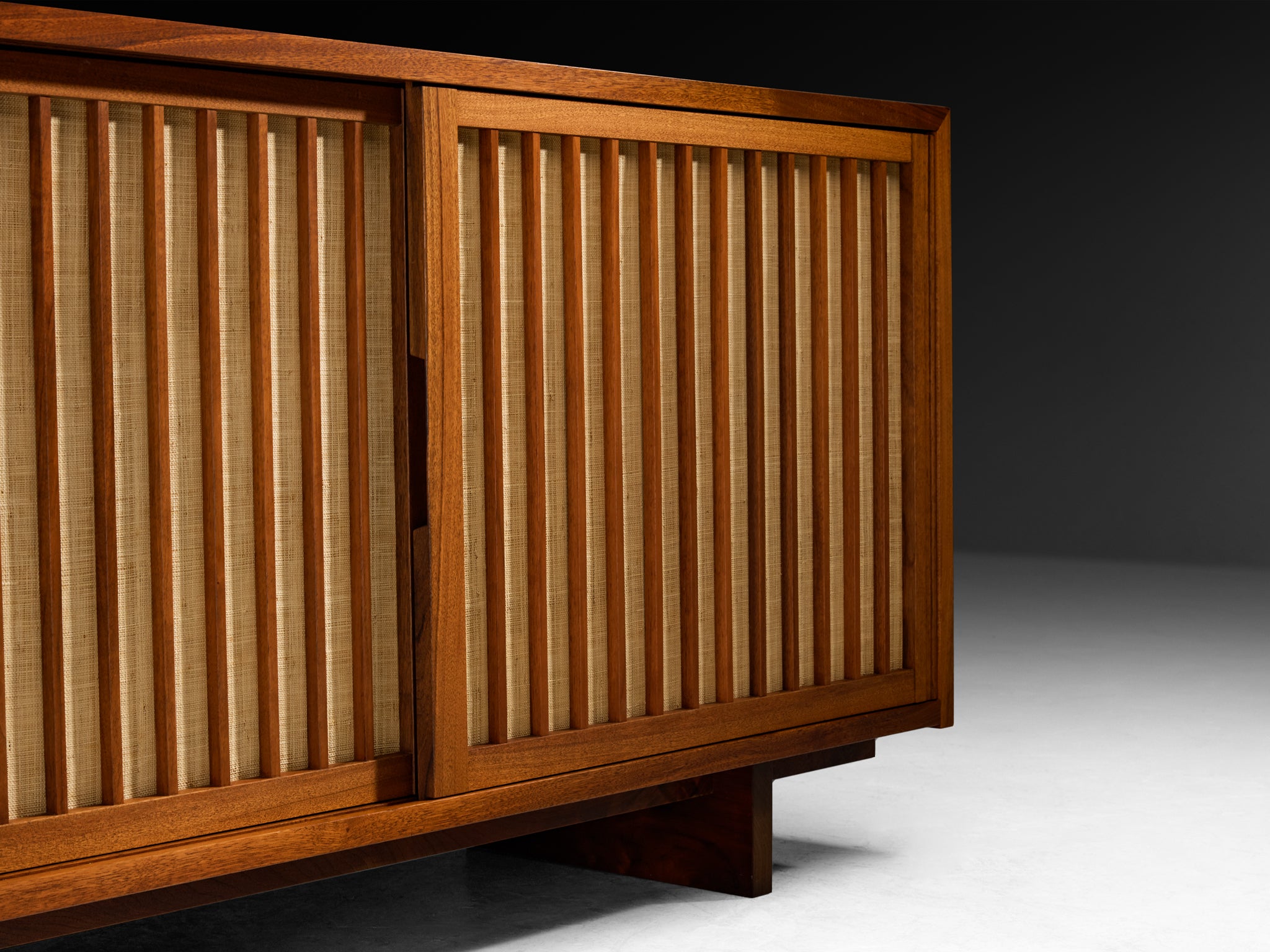 George Nakashima Double Sliding-Door Cabinet in Walnut and Pandanus Cloth