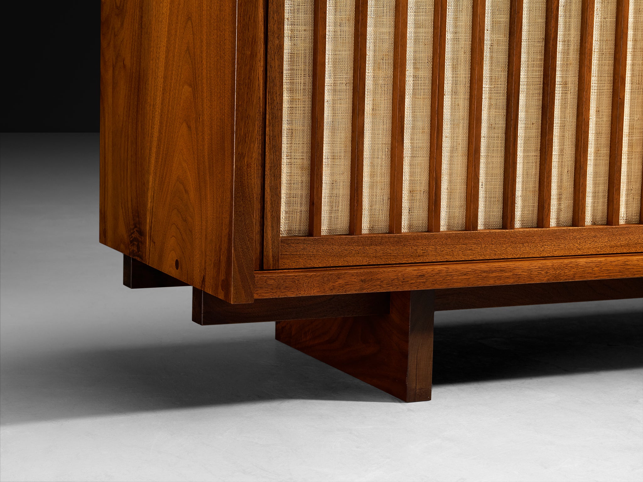 George Nakashima Double Sliding-Door Cabinet in Walnut and Pandanus Cloth