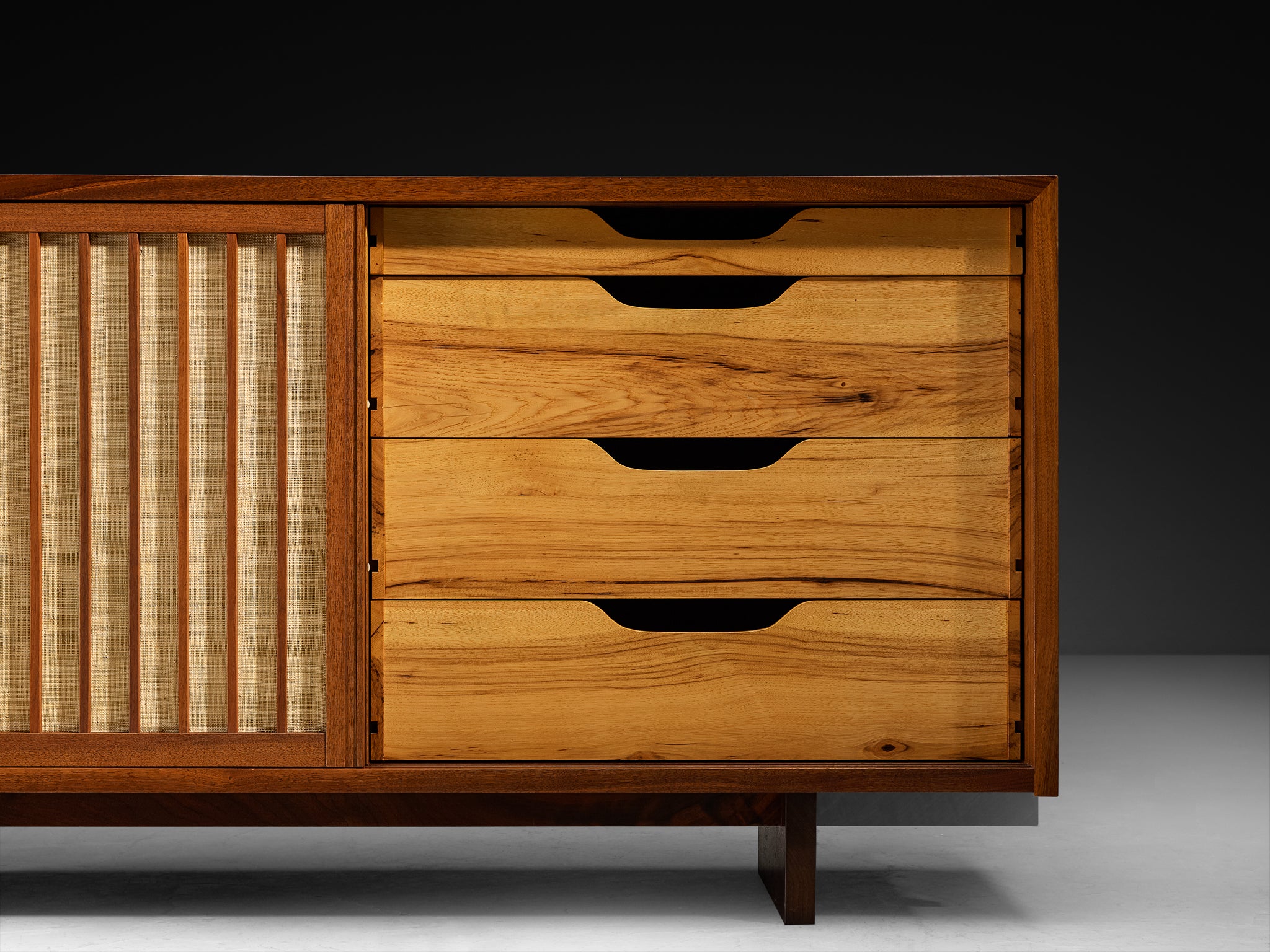George Nakashima Double Sliding-Door Cabinet in Walnut and Pandanus Cloth