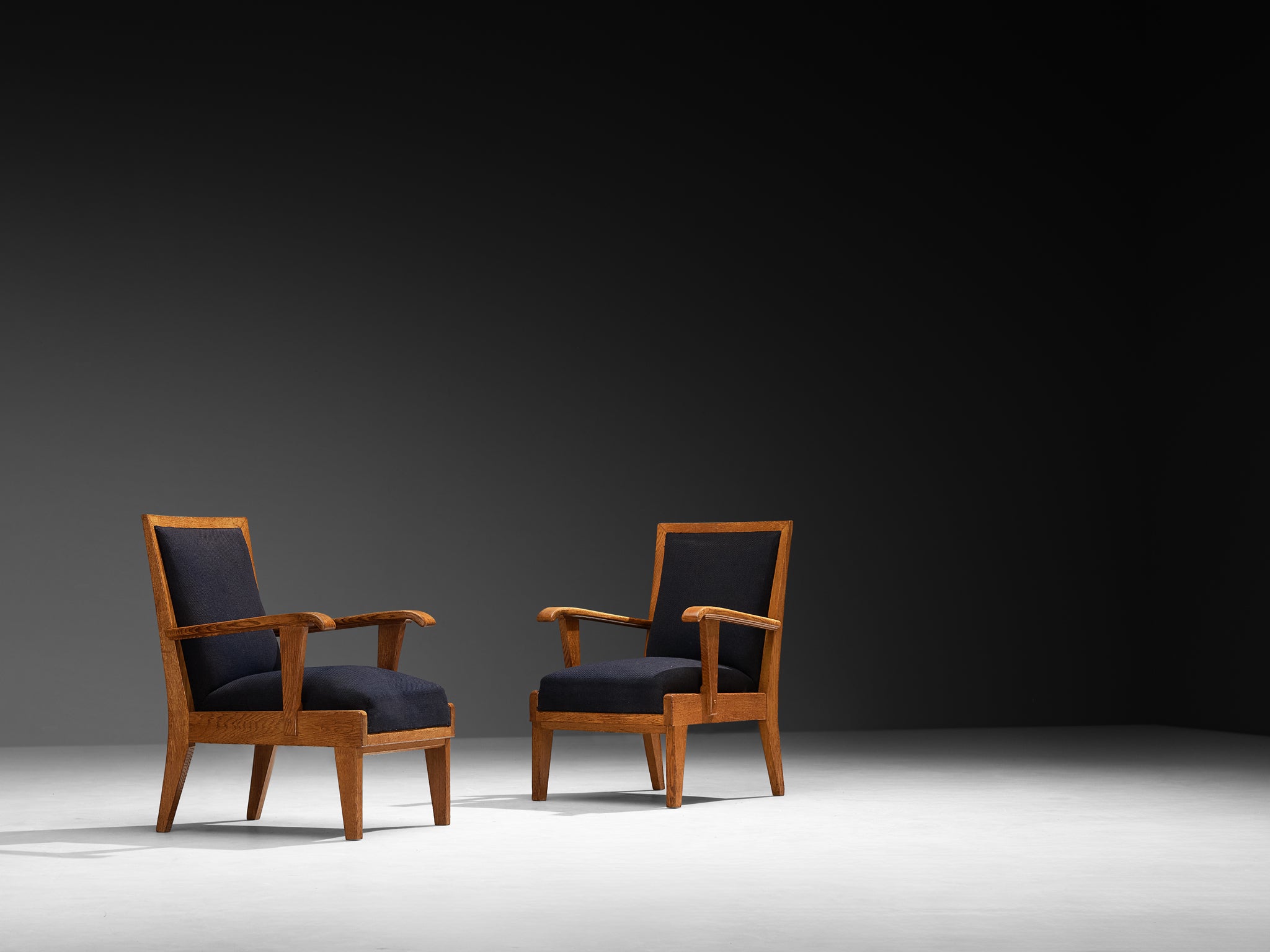 Pair of Hague School H. Pander & Zonen Lounge Chairs in Solid Oak Seating Morentz