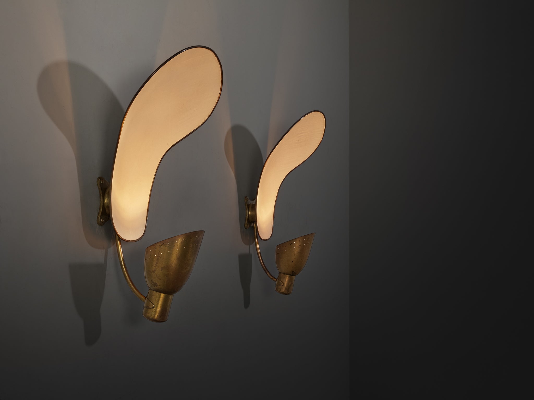Rare Carl-Axel Acking '5029' Pair of Wall Lights with Organic Shades in Perforated Brass Lighting Morentz