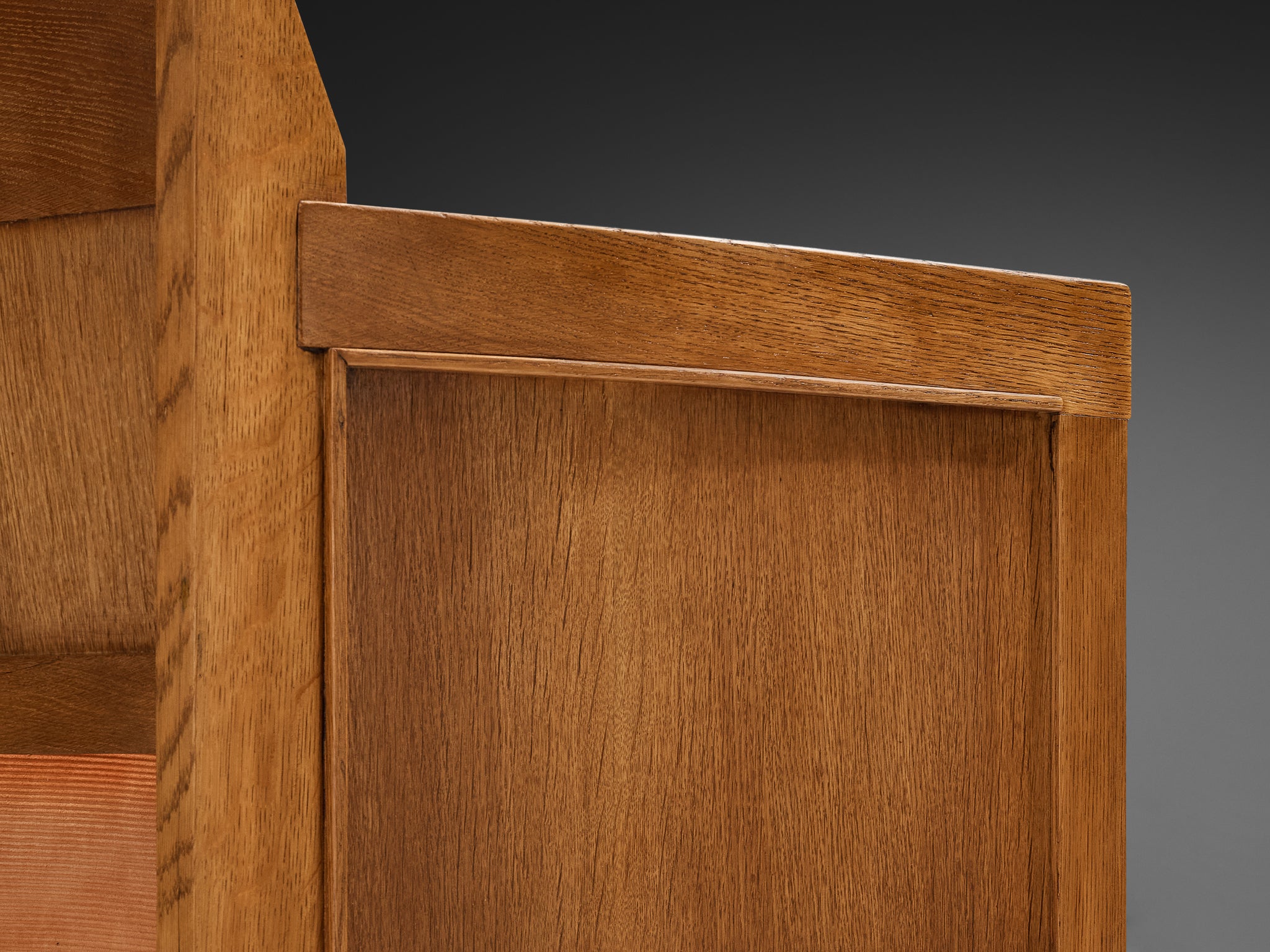 Hague School Dutch Art Deco Lounge Chair in Solid Oak and Orange Corduroy Seating Morentz