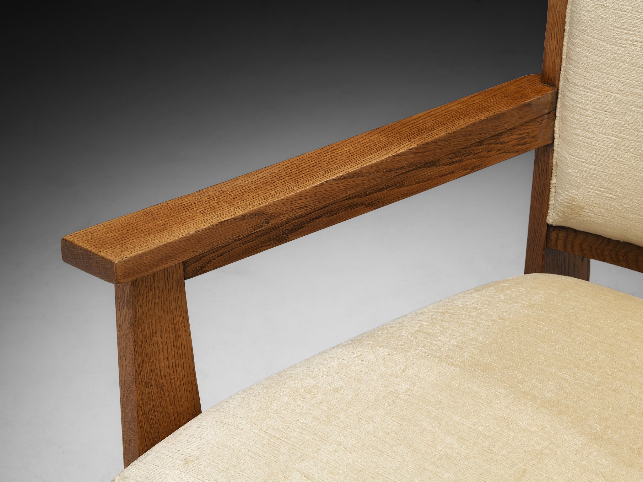 Dutch Art Deco Armchair in Oak and Creme Fabric Seating Morentz