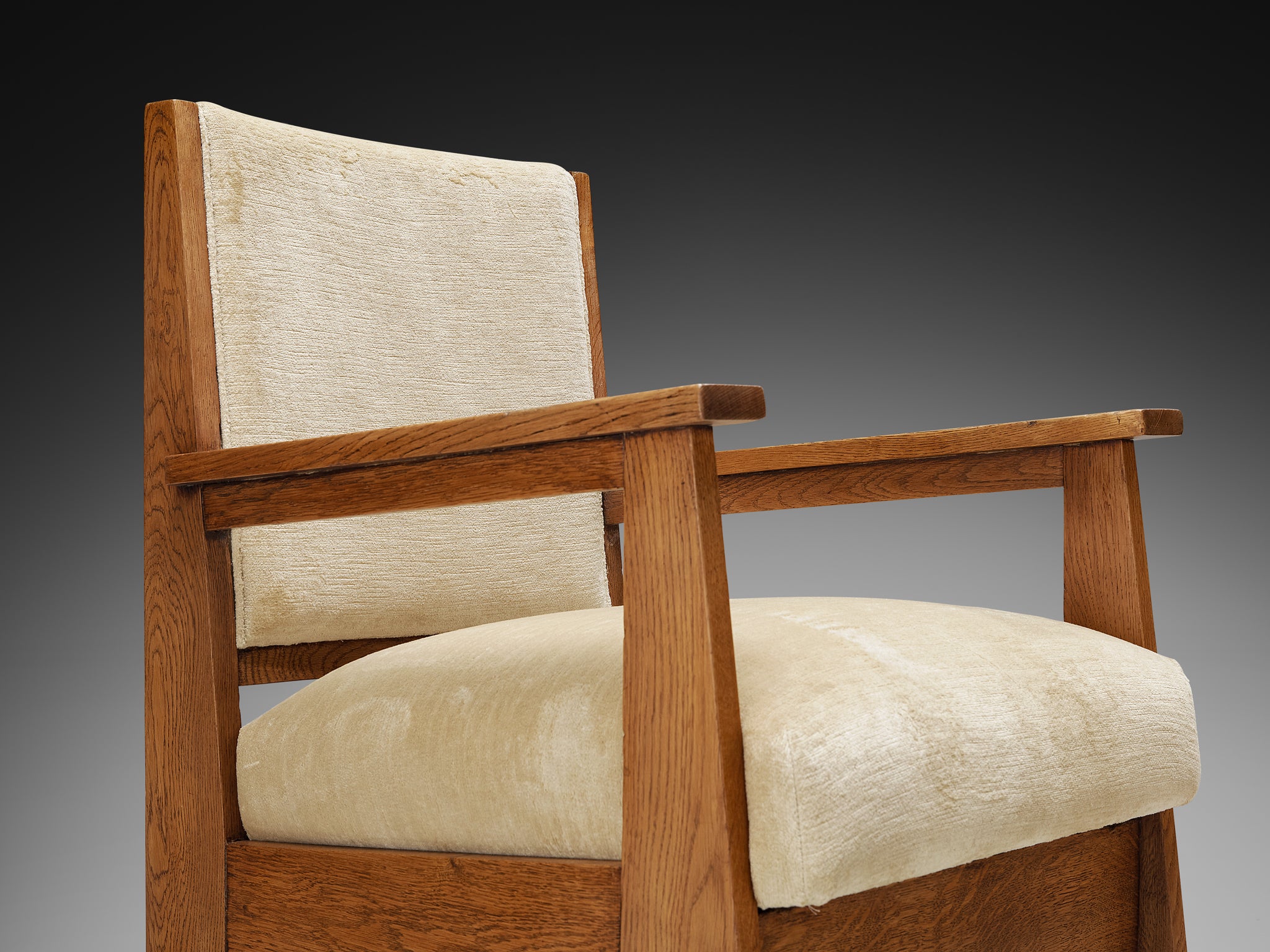 Dutch Art Deco Armchair in Oak and Creme Fabric Seating Morentz